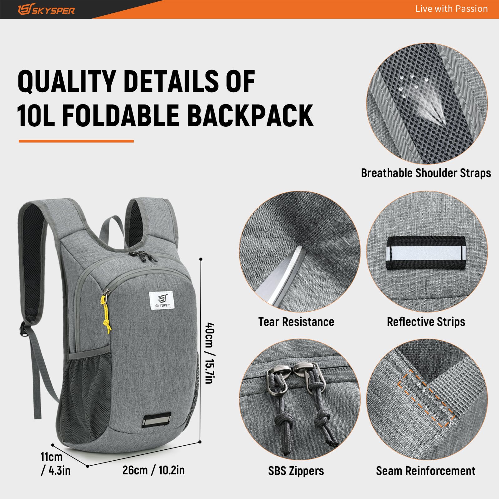 SKYSPER 10L Hiking Backpack Lightweight Packable Back Pack Small Travel Daypack for Women Men Foldable Outdoor Rucksack - Image 4