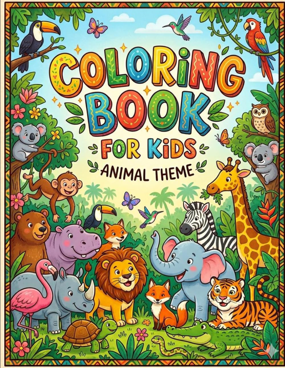 Coloring Book for Kids (Animal Theme): 30 Fun Coloring Pages Featuring Sea Animals, Birds, and Land Animals with Interesting Animal Facts
