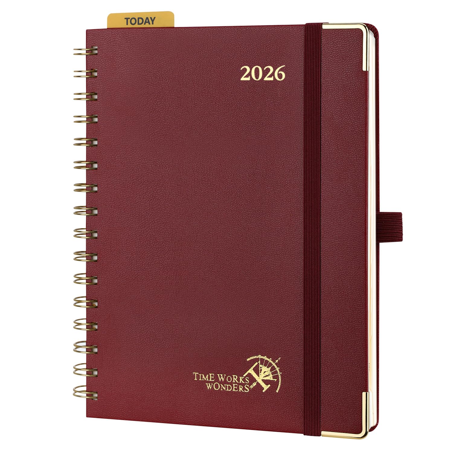 POPRUN 2026 Weekly Vertical Spiral Diary 21.5 x 16 cm, Hardcover, Planner 2026 A5 with Plastic Ruler, Thick Paper 100 GSM Dark Burgundy