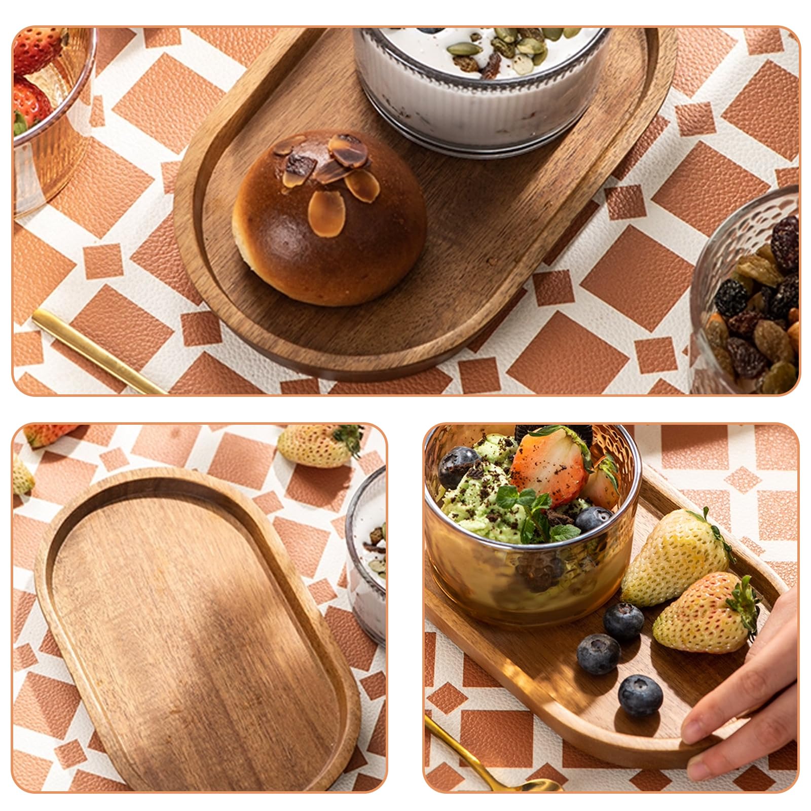 Nizirioo 2 Akazienholz Tabletts - Oval Servierbrett 19x10,5cm Mit Erhöhtem Rand