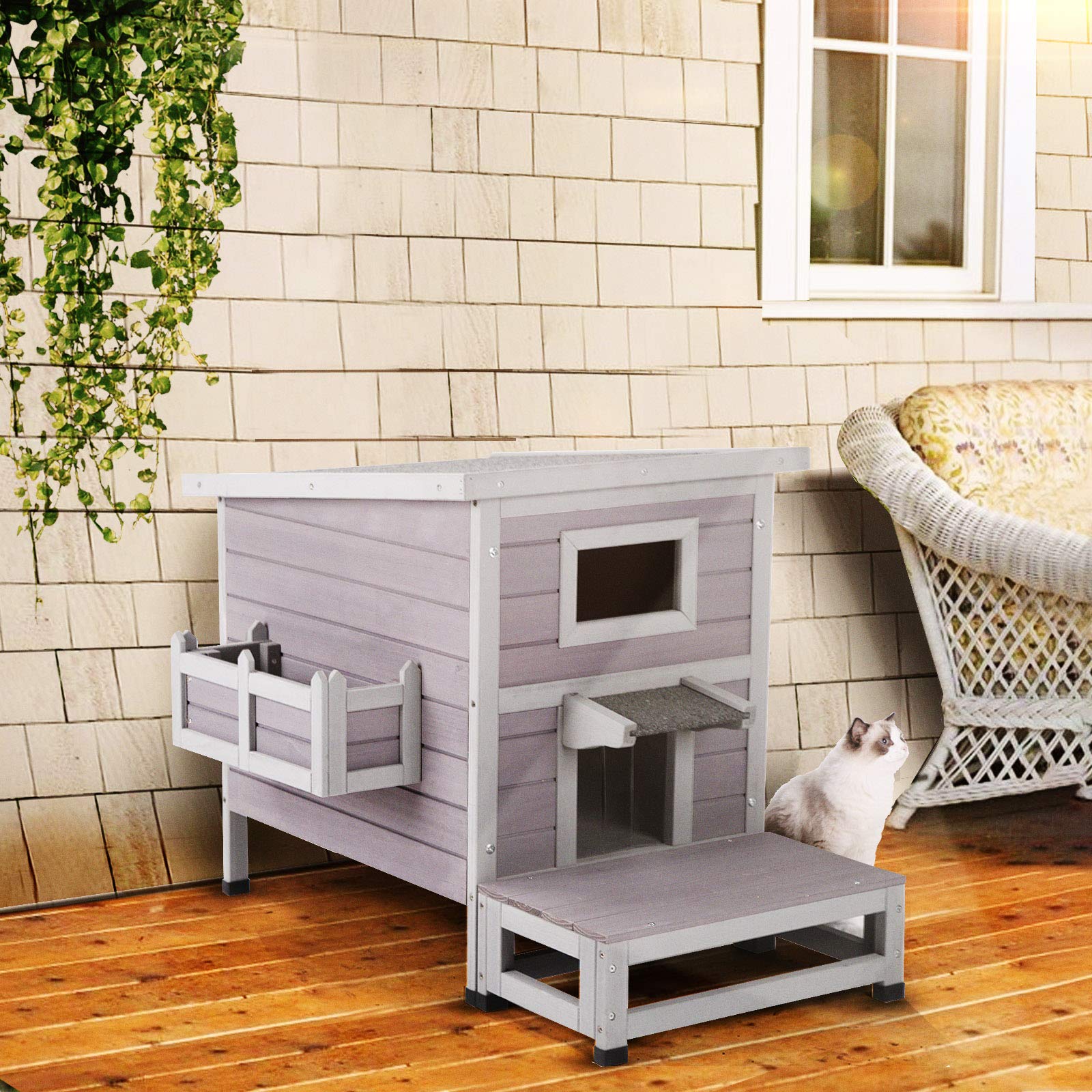 GUTINNEEN Outdoor Cat House Kitty House with Escape Door, Cat Shelter