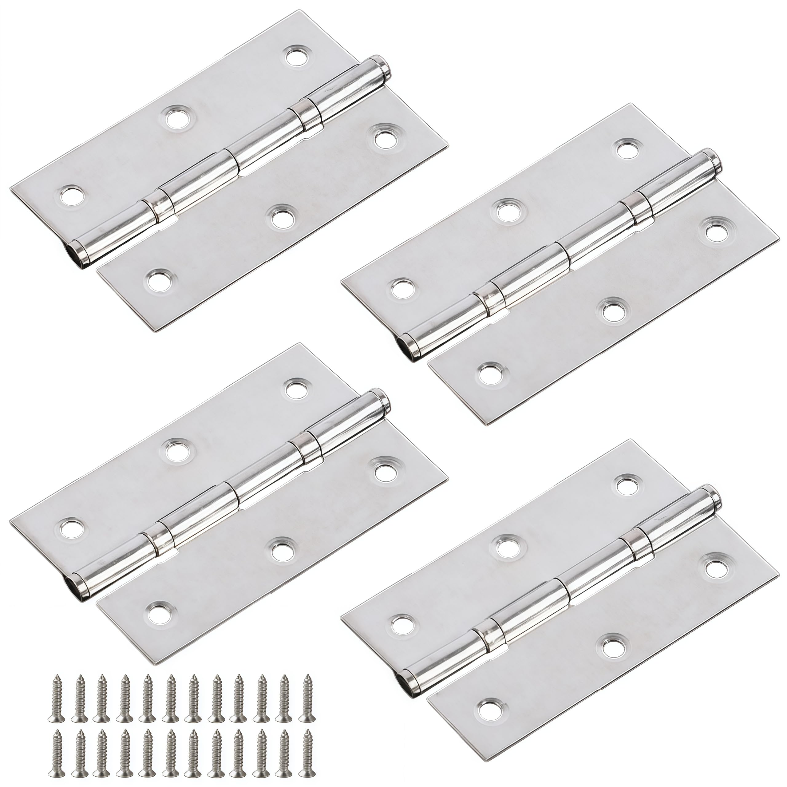 Vbnexyr Regular Door Hinges 4 Pack Of Stainless Steel Bearing Hinges For Bathroom Doors Silent Hinges Door And Window Accessories With Screws 3 Inches * 1.2Mm Thick