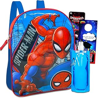 Spiderman Backpack for Kids - Bundle with Spiderman Backpack, Water Pouch, Spiderman Stickers and More (Superhero Backpacks for Boys)