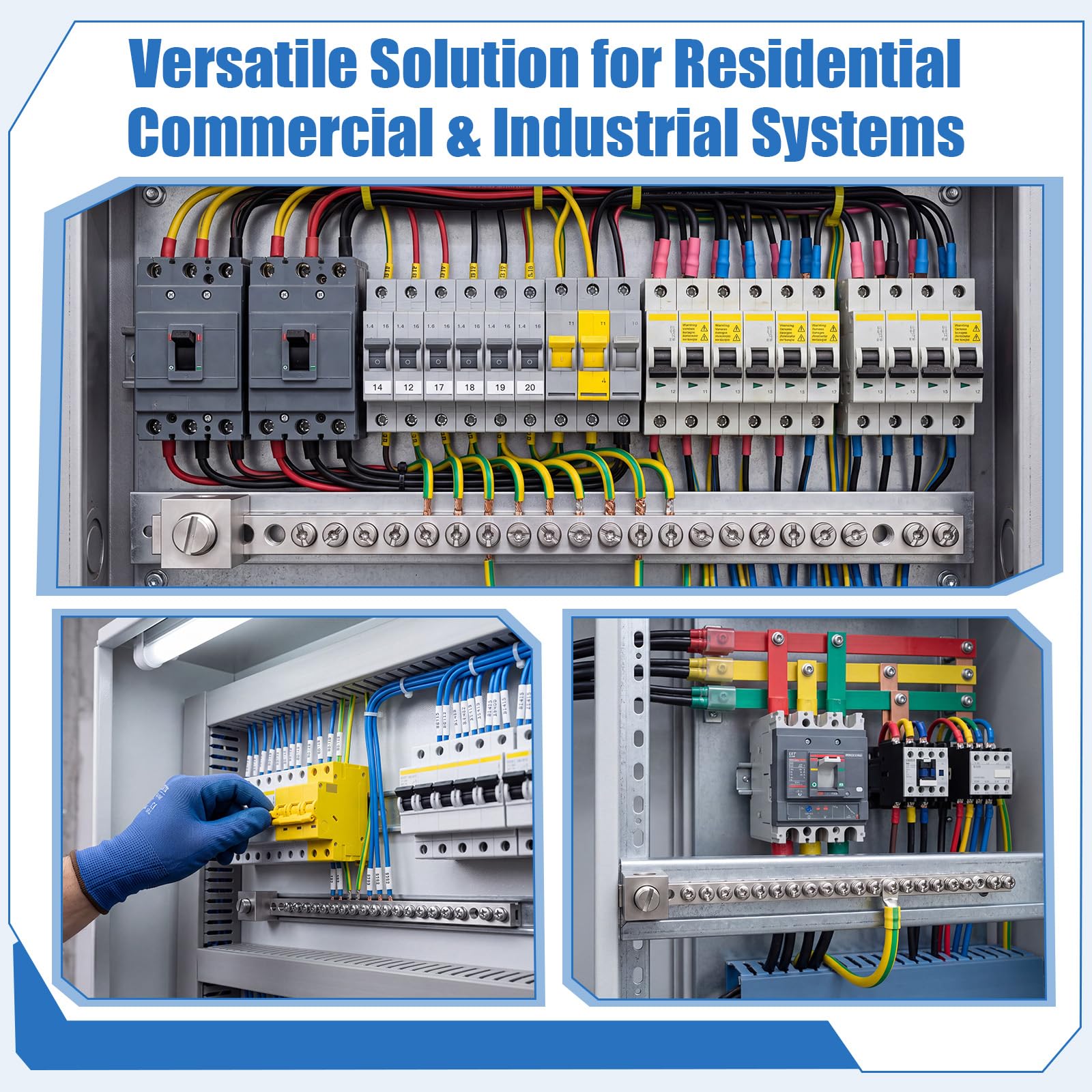 Konohan Juego de 4 barras de tierra con 21 posiciones de terminal y kit de barra de conexión a tierra de aluminio para conexiones eléctricas, cableado de panel
