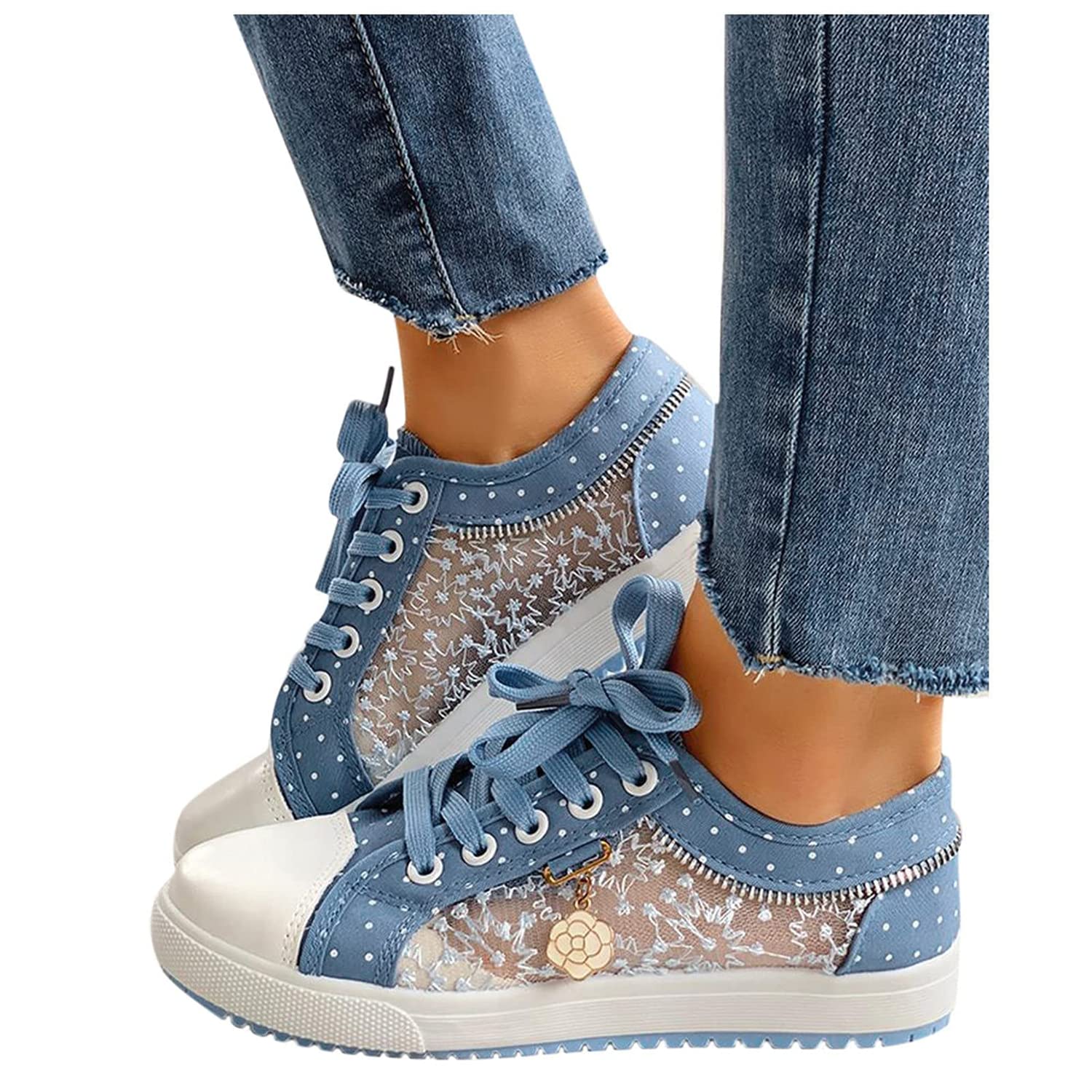 Sneaker da donna con paillette, zeppa, traspiranti, in pizzo