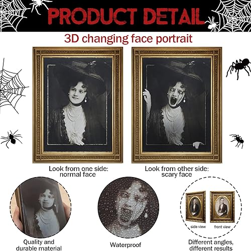 Miniatura 2 de 10 piezas de decoración de Halloween 3D cambiante de cara de retrato en movimiento, fotos de Halloween, horror, gótico, decoración de mansión