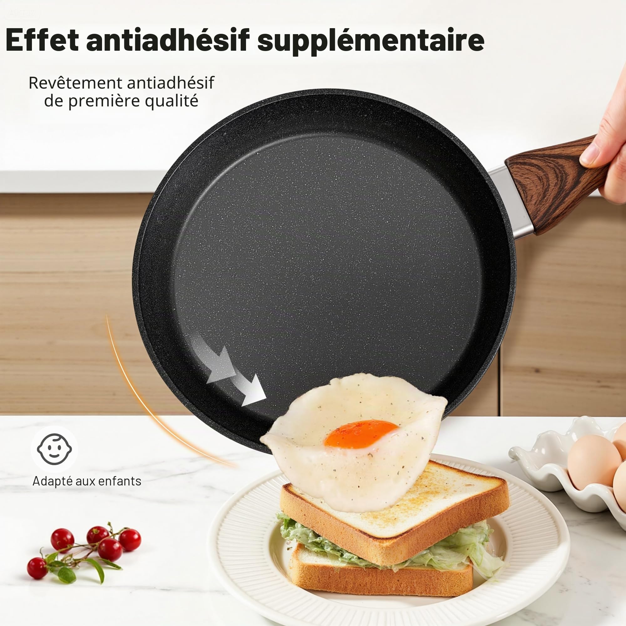 Kitchen Academy Set de 12 Casseroles et Poêles à Induction Noir | Revêtement en Granit et Couvercles en Verre Casseroles et Poêles Aluminium Antiadhésives Batterie de Cuisine à Gaz