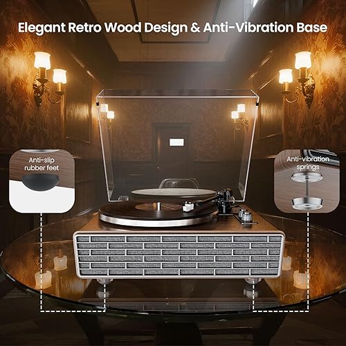 Miniatura 6 de Tocadiscos de vinilo con altavoces agudosbajos, tocadiscos Bluetooth de alta fidelidad con cartucho magnético AT-3600L (MM), preamplificador de