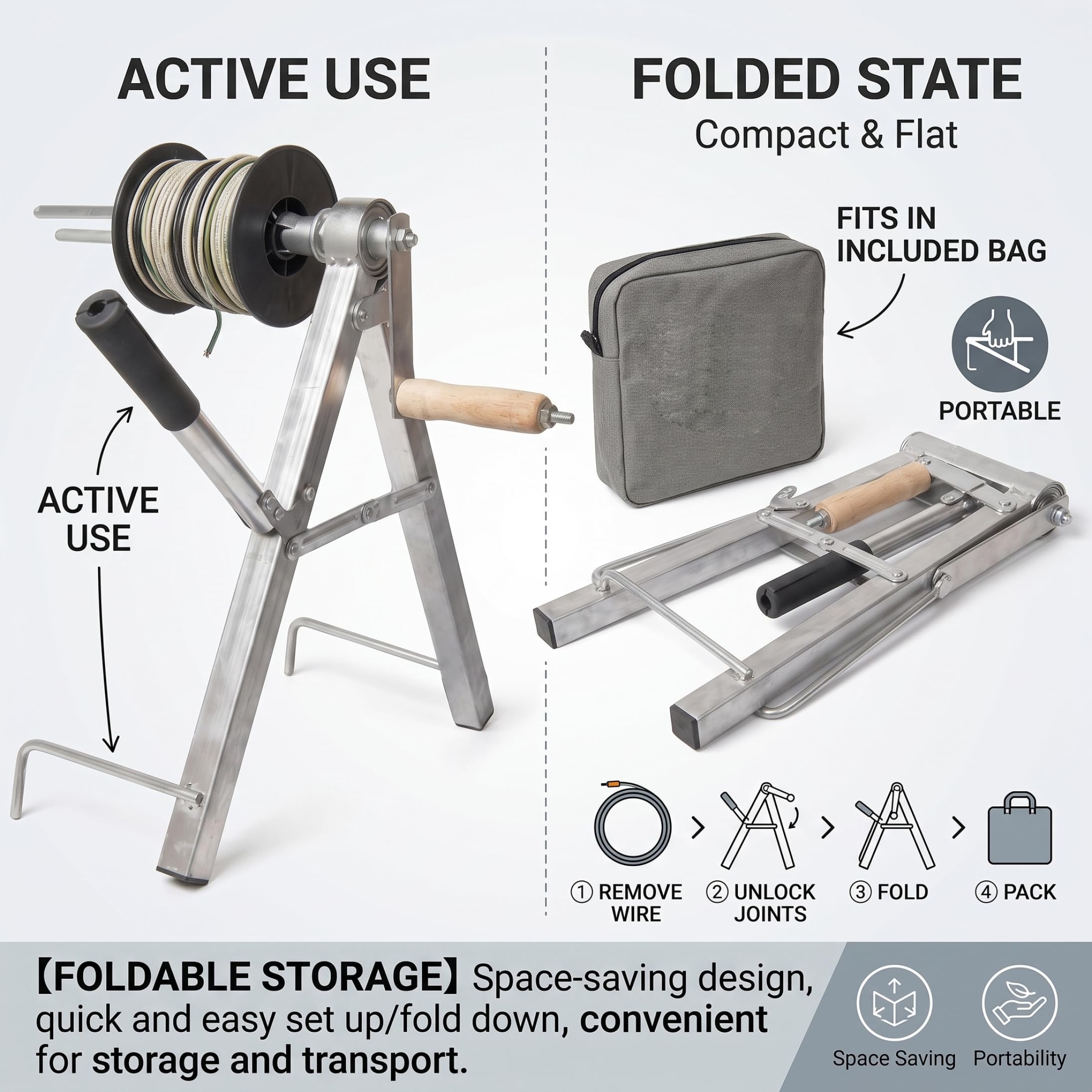 Avvolgitore manuale portatile pieghevole avvolgitubo in metallo..