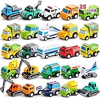 JOYIN 25 Pull Back Cars & Trucks Set for Toddlers - Friction Powered Toy Vehicles, Party Favors, Easter Basket Stuffers