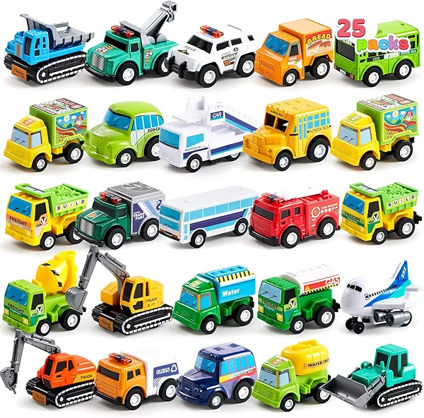 JOYIN 25 Pieces Pull Back Cars and Trucks Toy Vehicles Set for Toddlers, Girls and Boys Kids Play Set, Die-Cast Car, Party Favors, School Gifts, Goodie Bags Stuffers for Kids