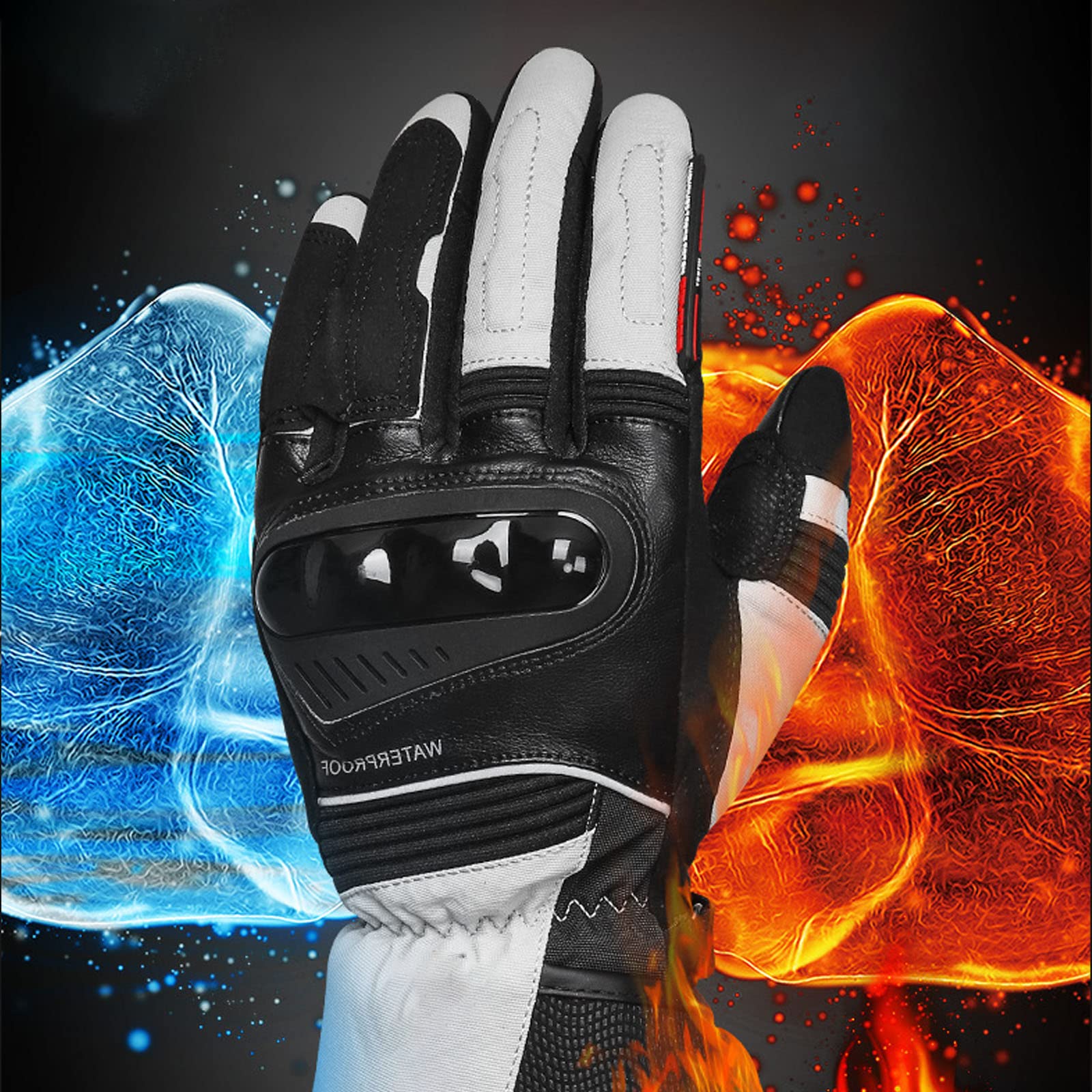 Gants pour Hommes Femmes Moto Écran Tactile Gants Hiver Chevalier Gantelet avec Conception D'essuie Glace Index pour Motoneige Ski Cyclisme