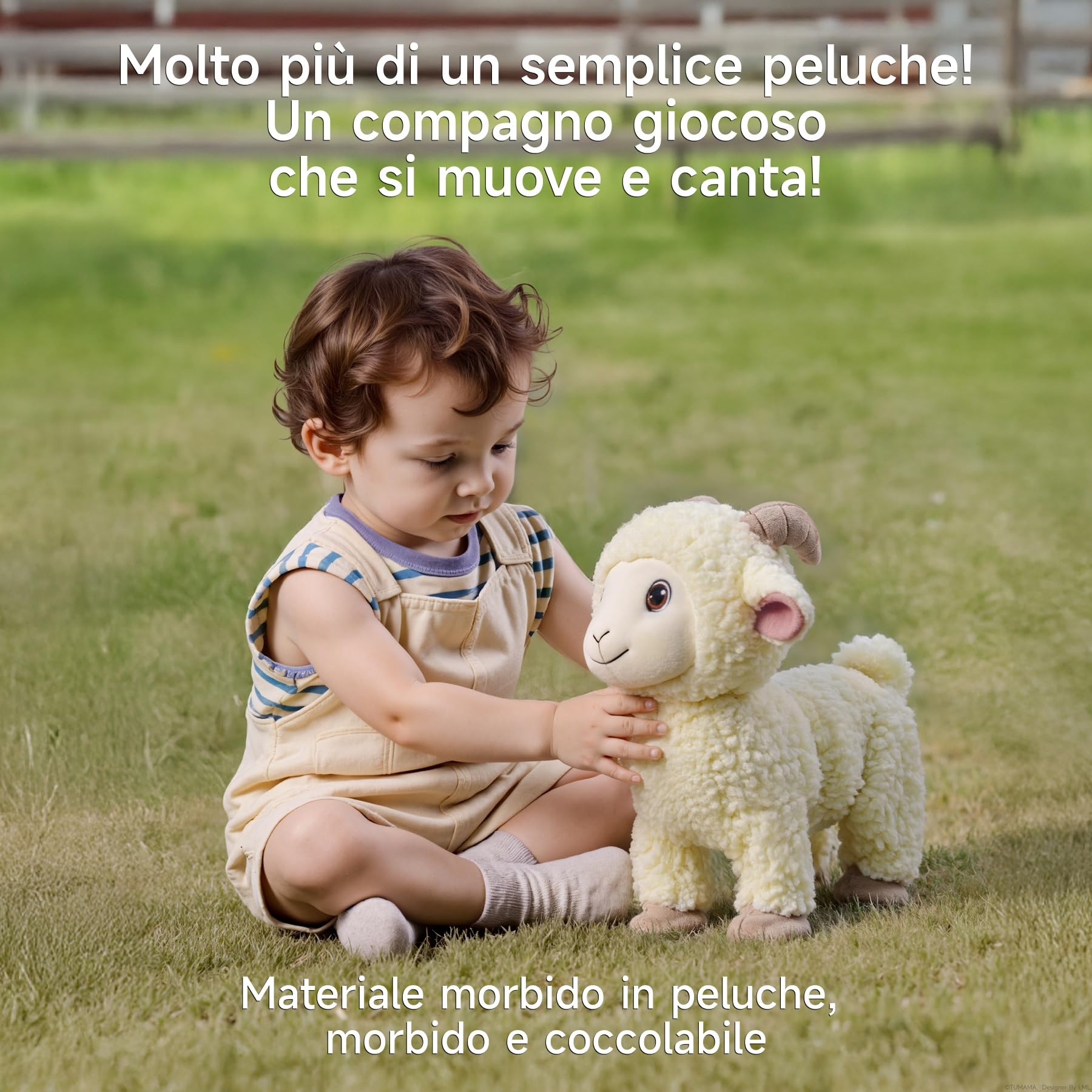 Pecora di Peluche che Cammina, Peluche Agnello con Telecomando Guinzaglio, Giocattolo di Peluche Elettronico Interattivo che Cammina, Canta, Bela e Scodinzola, Beee Realistico