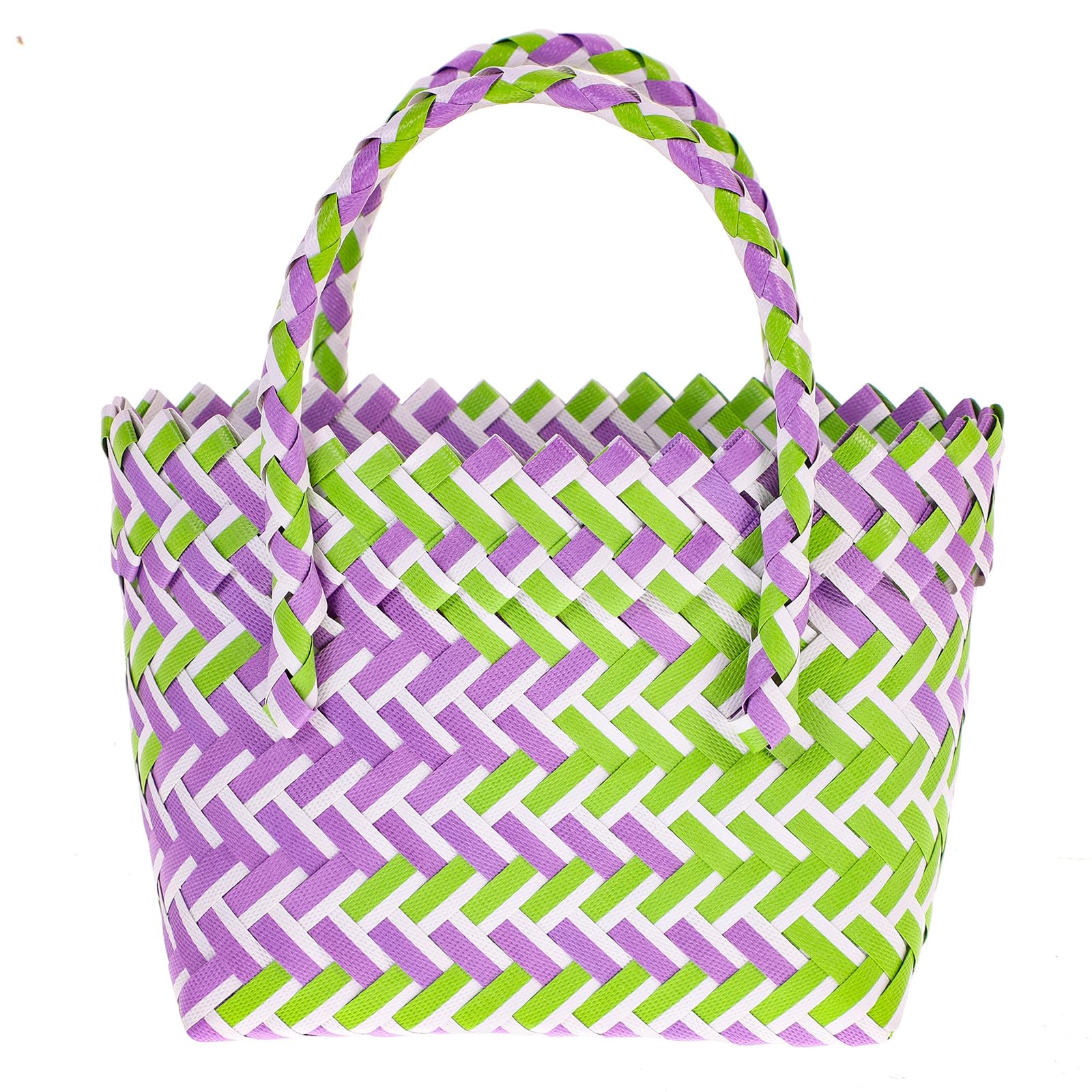 FOMIYES Panier de Rangement Tressé en Pvc Poignée Panier à Provisions Rustique Vert et Violet Maison Pique-niques Réutilisable et Robuste Petit Format Pratique