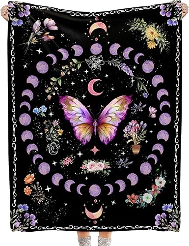 Manta Bohu de mariposa y luna, gran regalo de mariposa para niños y niñas, amantes de las mariposas, hermoso patrón de luna y mariposa, súper suave,