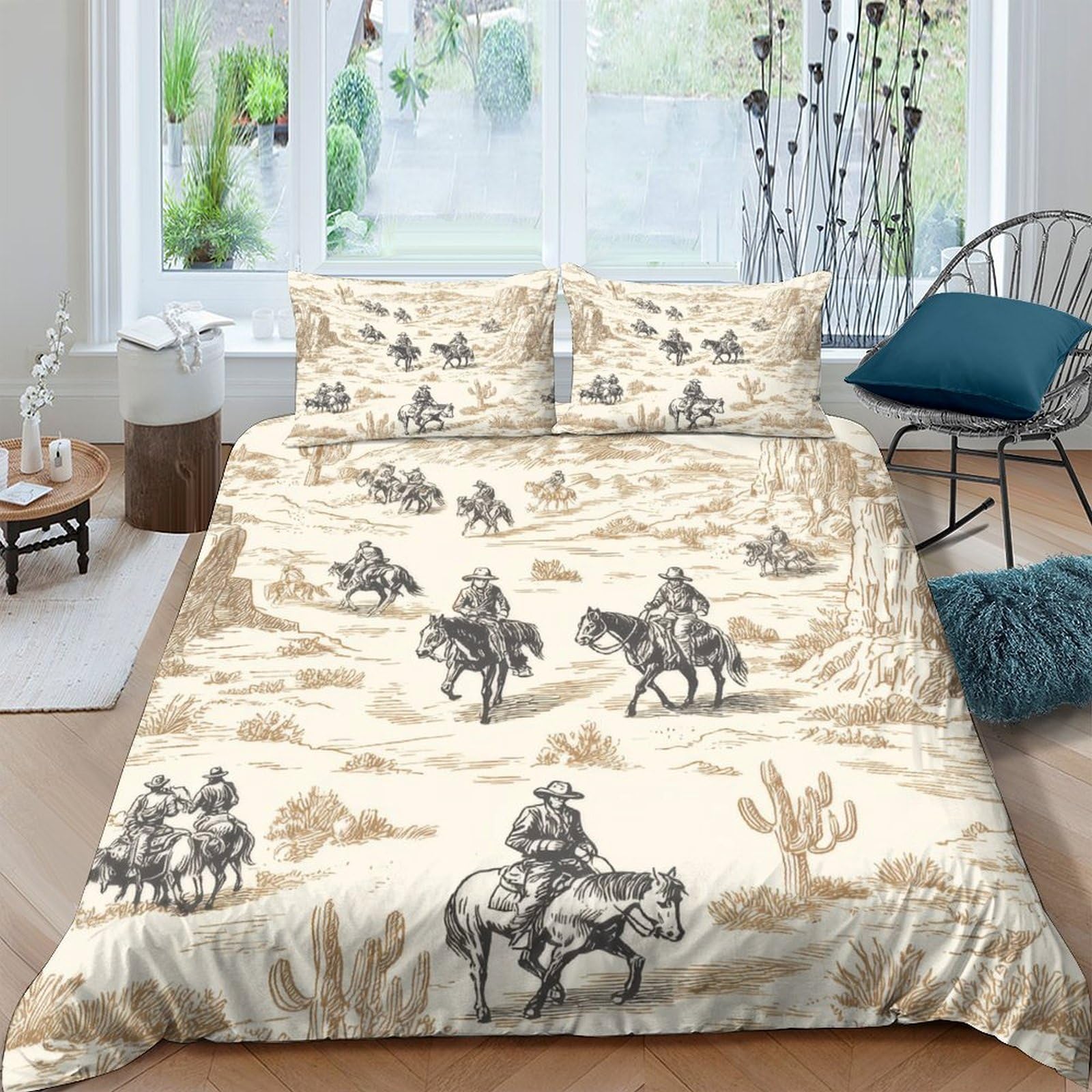 Ctjqhvkz Style-1 3D Printed Wild West Cowboy Fitted Sheet Microfiber Soft Breathable Desert Horse Mattress Cover For Bedroom Dorm Decor Single（135X200cm）