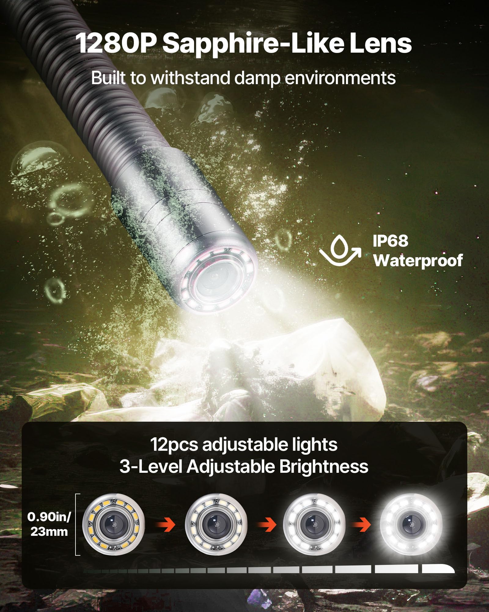 VEVOR Kamera kontrolna, rurociąg 30 m, samopoziomująca kamera endoskopowa, ekran HD, 11 cm, endoskop, rurociąg do kanalizacji, wodoszczelność IP68, 12 diod LED, 4500 mAh, karta SD 16 GB