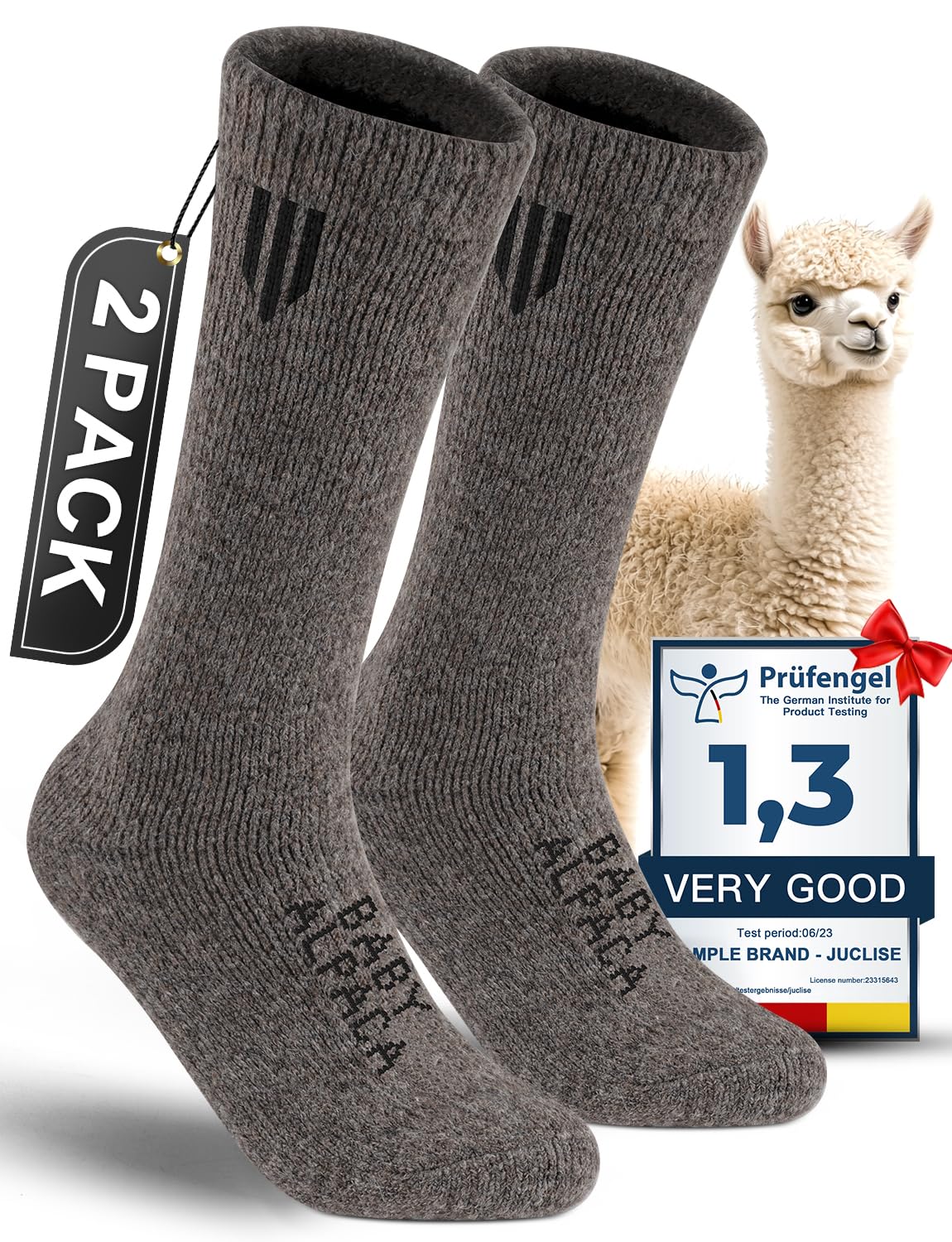 Juclise Baby Alpaca Wool Boot Socks for Men and Women, Thermal Winter Socks | Thick, heavyweight baby alpaca socks with full cushioning and moisture wicking for cold weather hunting, hiking and work