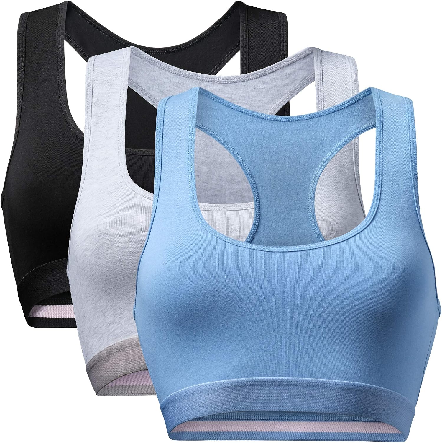 DANISH ENDURANCE 3 Pack Womens Organic Cotton Bra, Wireless, Light Support