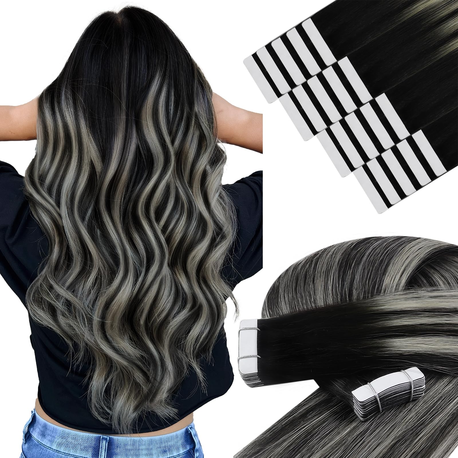 YoungSee Tape Hair Extensions Platinum Blonde 16In Tape in Hair Extensions Real Human Hair for Women 20pcs 50g Easy to Wear Hair Tape-in Extensions Blonde — view 22