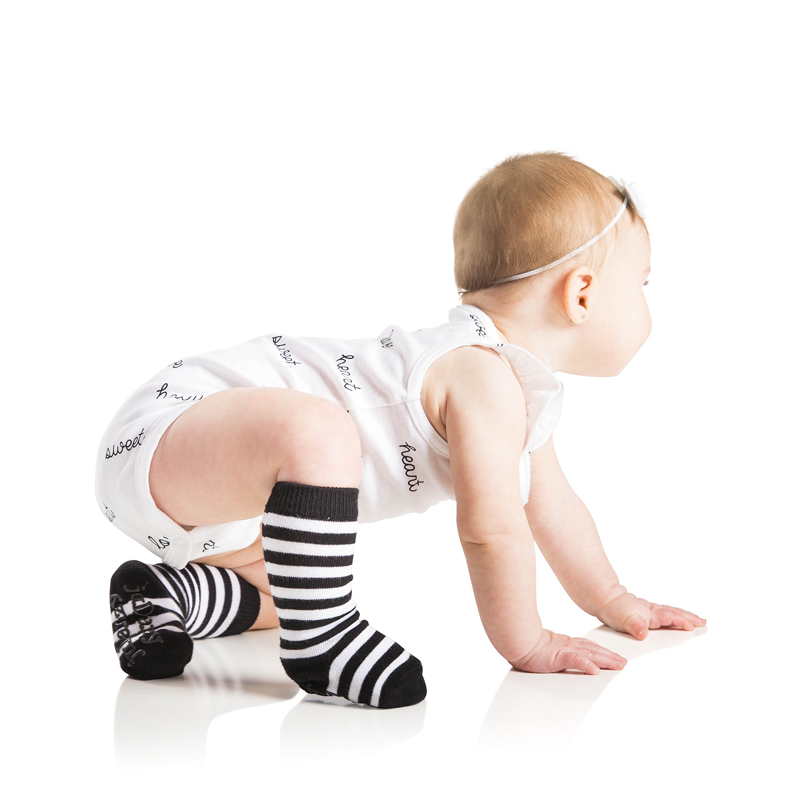 juDanzy calcetines altos hasta la rodilla con agarres para bebés, niños pequeños y niños (2-4 años, rojo/blanco y negro/blanco)