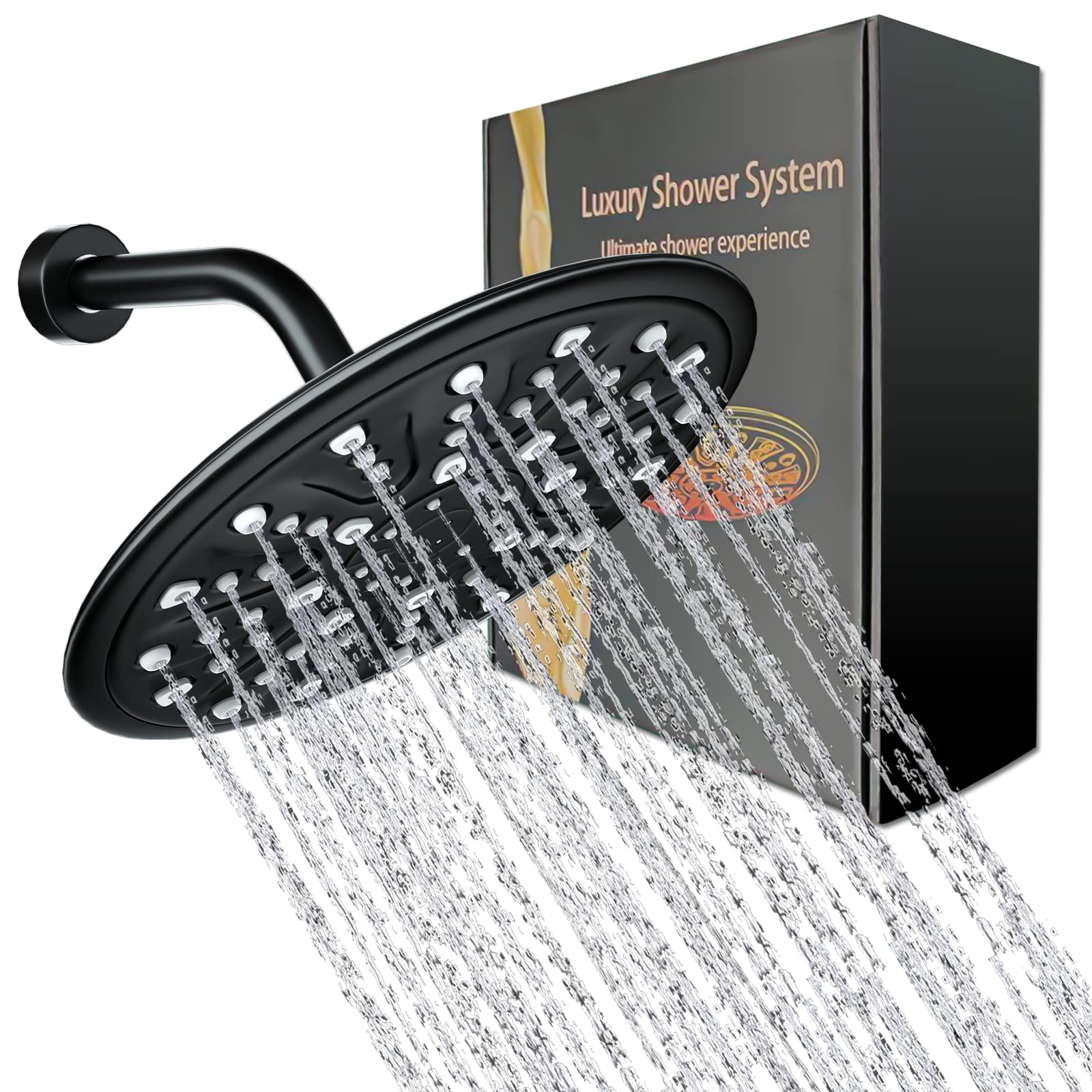 9" Matte Black High Pressure Shower Head with Adjustable Brass Swivel Ball Joint, Tool-free Installation for Luxury Bathroom Shower