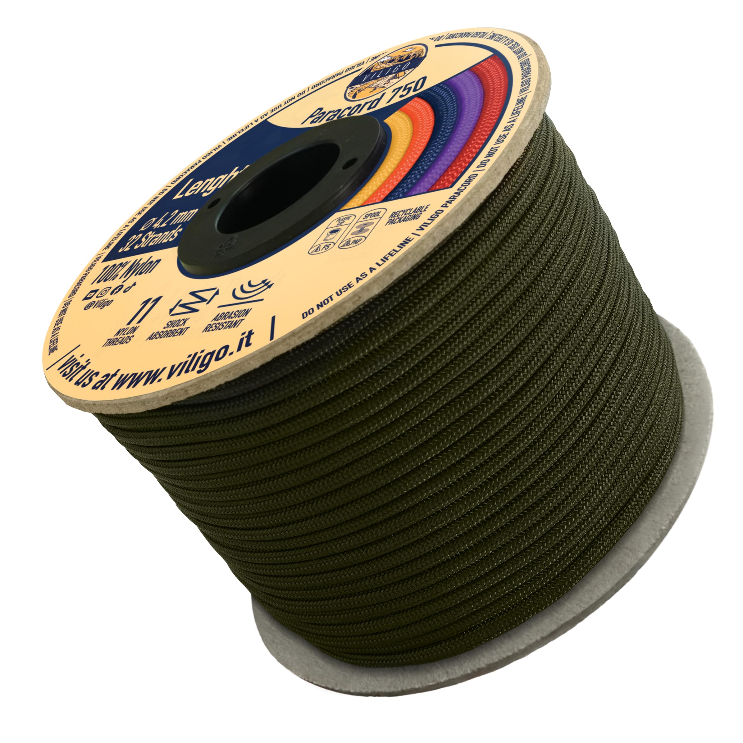 Paracord 750 - Typ IV (4,2 mm) - Nylonowy warkocz, 11 przewodów wewnętrznych - idealny do biwakowania i aktywności na świeżym powietrzu, liny uniwersalnej (15 m, oliwki)