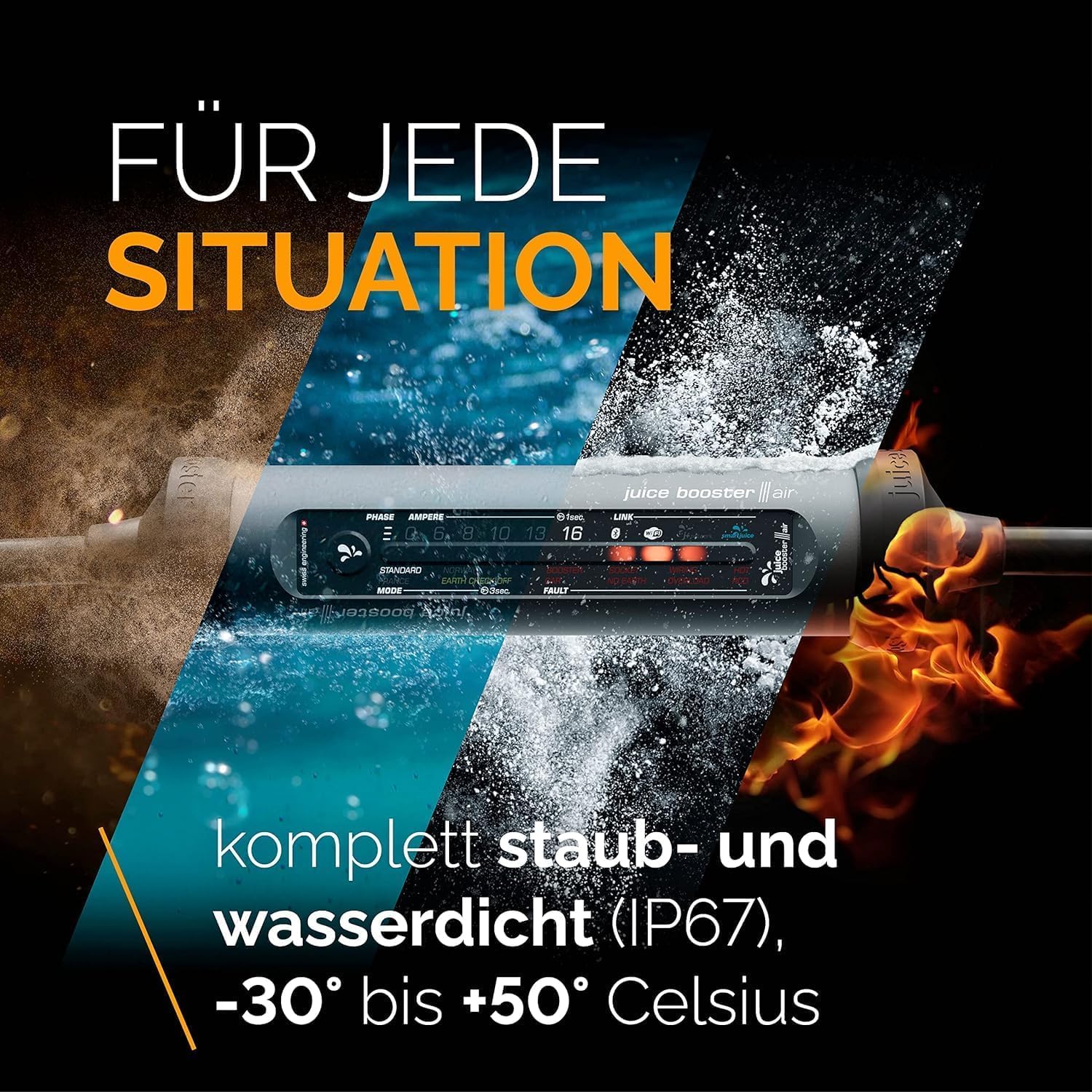Juice Booster 3 air - Wallbox 11 kW mit App & Stromzähler, Typ 2 Ladekabel, klein, flexibel, wasserdicht & überfahrsicher, Adapter für alle Steckdosen - Made in Germany