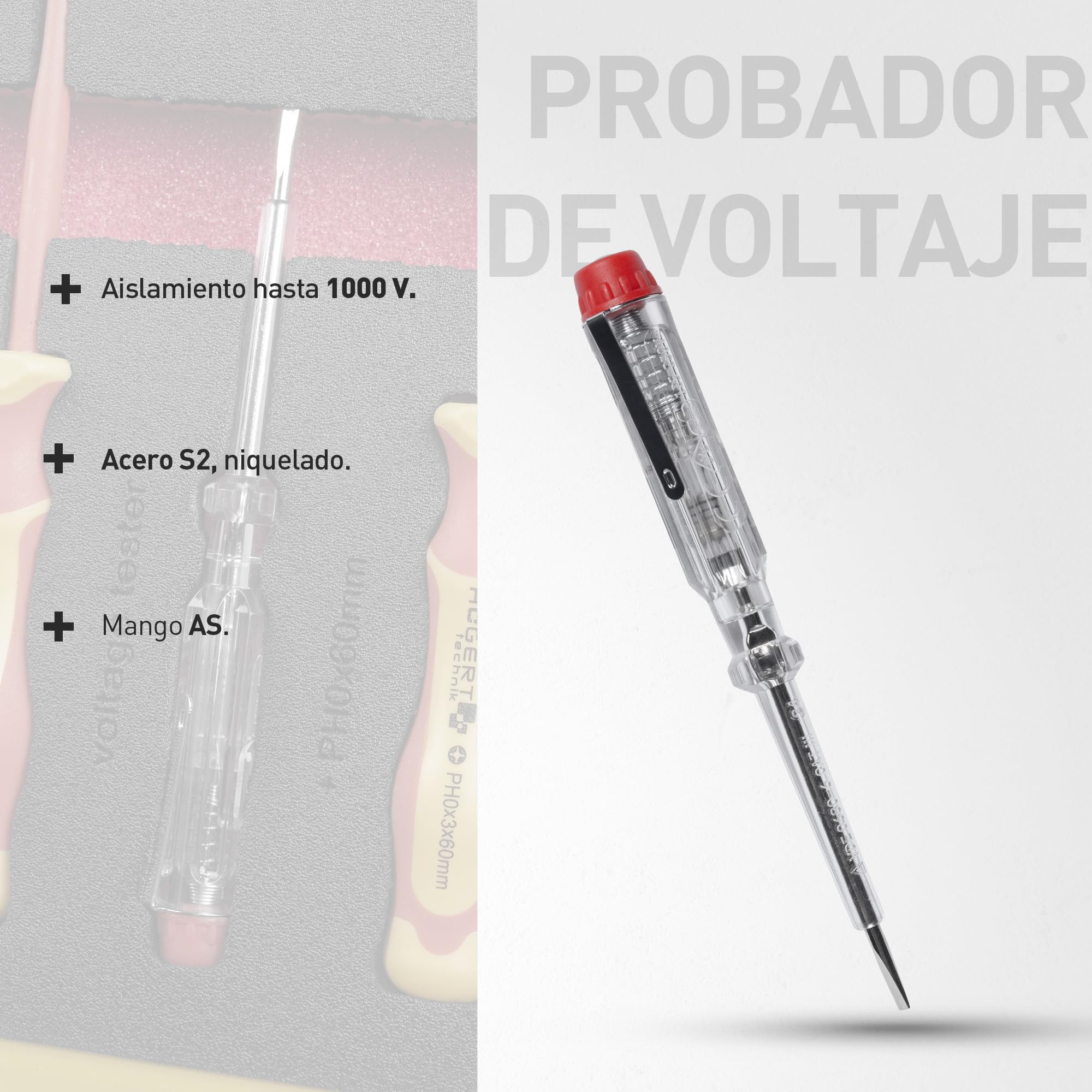 HÖGERT TECHNIK Juego de 12 herramientas para electricistas: destornillador manual aislado de 1000V, destornilladores planos y de estrella, comprobador de tensión, maletín de plástico para herramientas