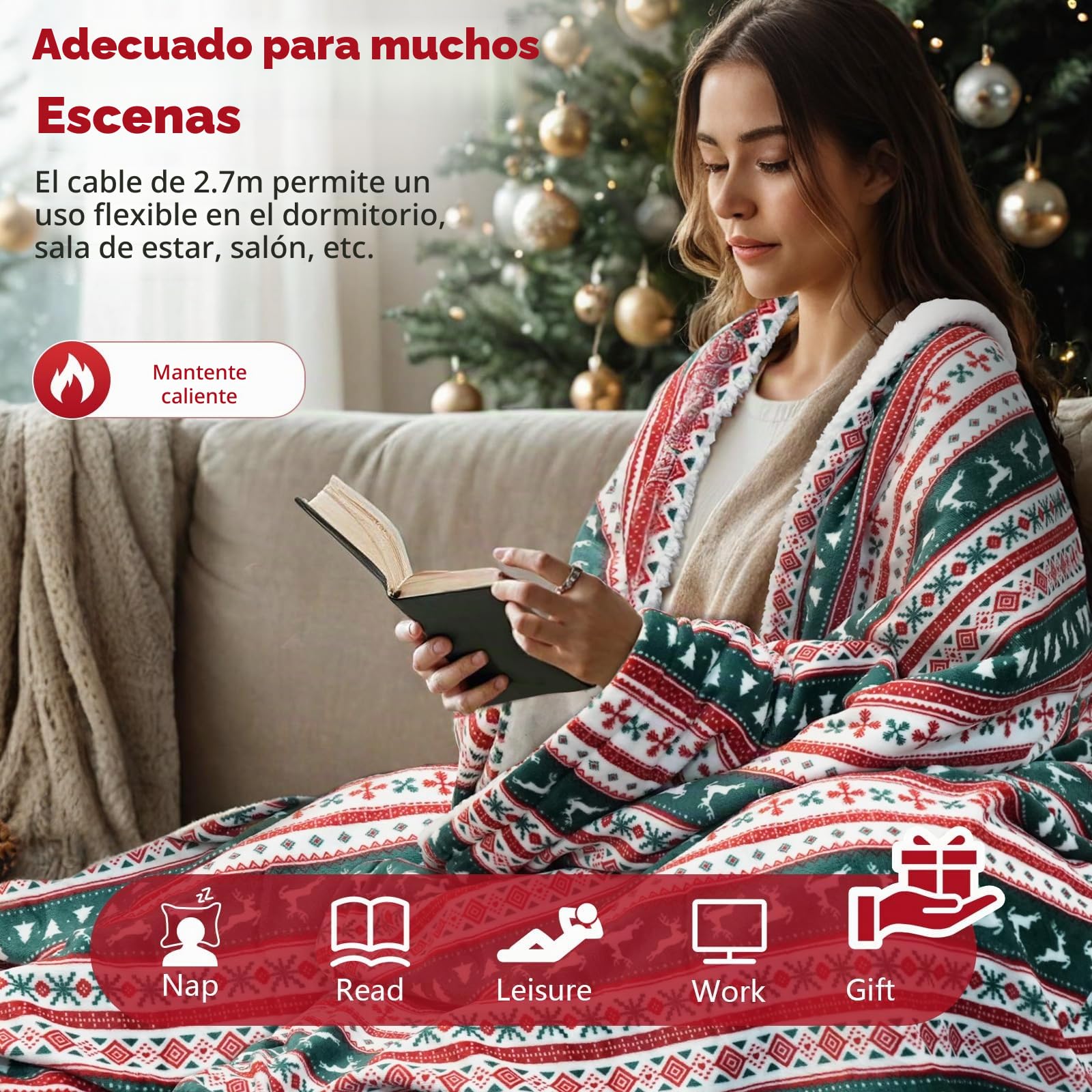 PRANITE Manta Eléctrica - Manta Termica de Flanela Sherpa con 6 Ajustes de Calor, Apagado Automático 10 Horas, Lavable a Máquina, Gris (Rojo, 130 x 180 cm)