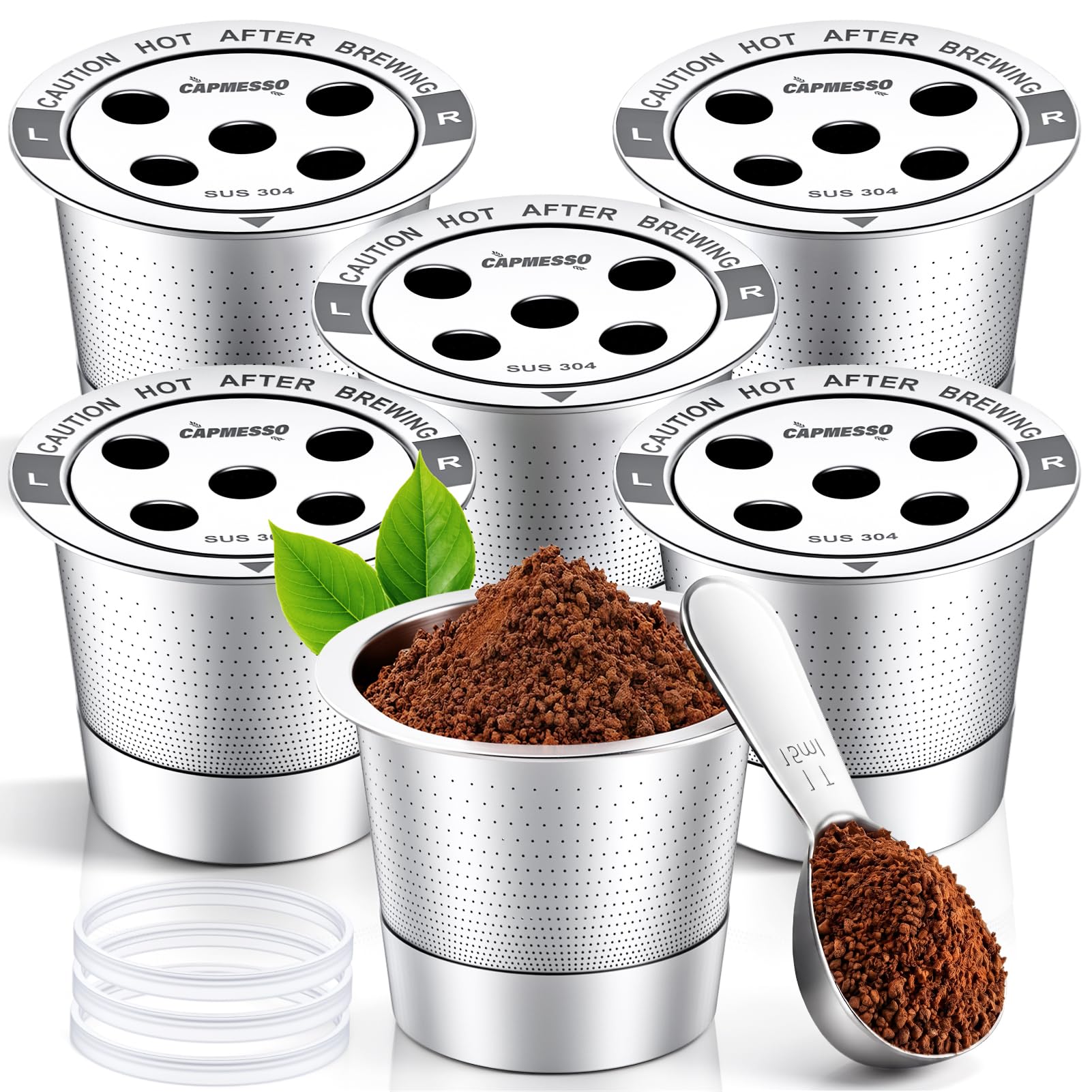 CAPMESSO Reusable K Cups for Keurig: 6 Pack 5 Hole All Stainless Steel Pods