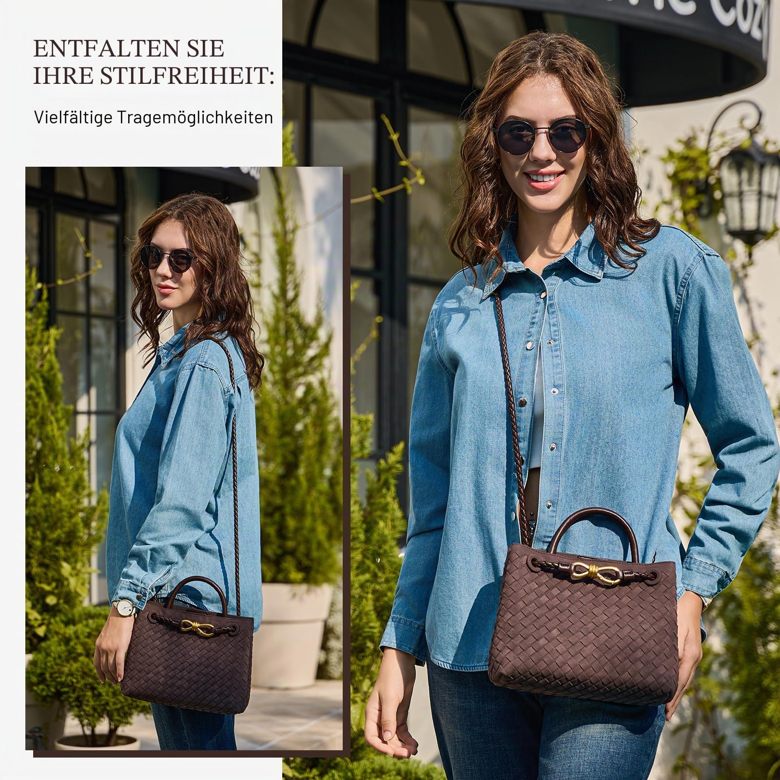 Gewebte Tragetasche für Damen, Leder, Schultertasche, Designer-Handtasche mit Tragegriff oben
