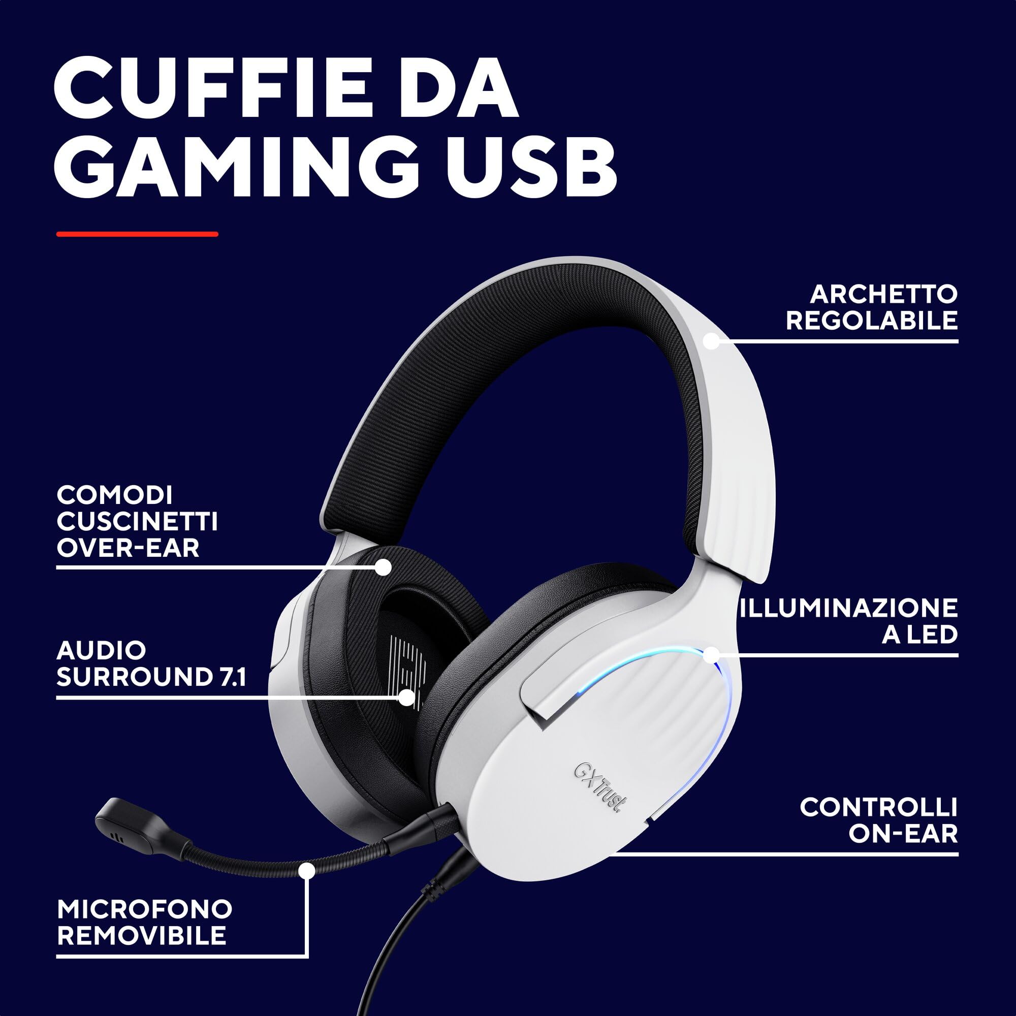Cuffie Gaming Fayzo 490W Audio Surround 7.1 RGB Noise Cancelling - Dettaglio