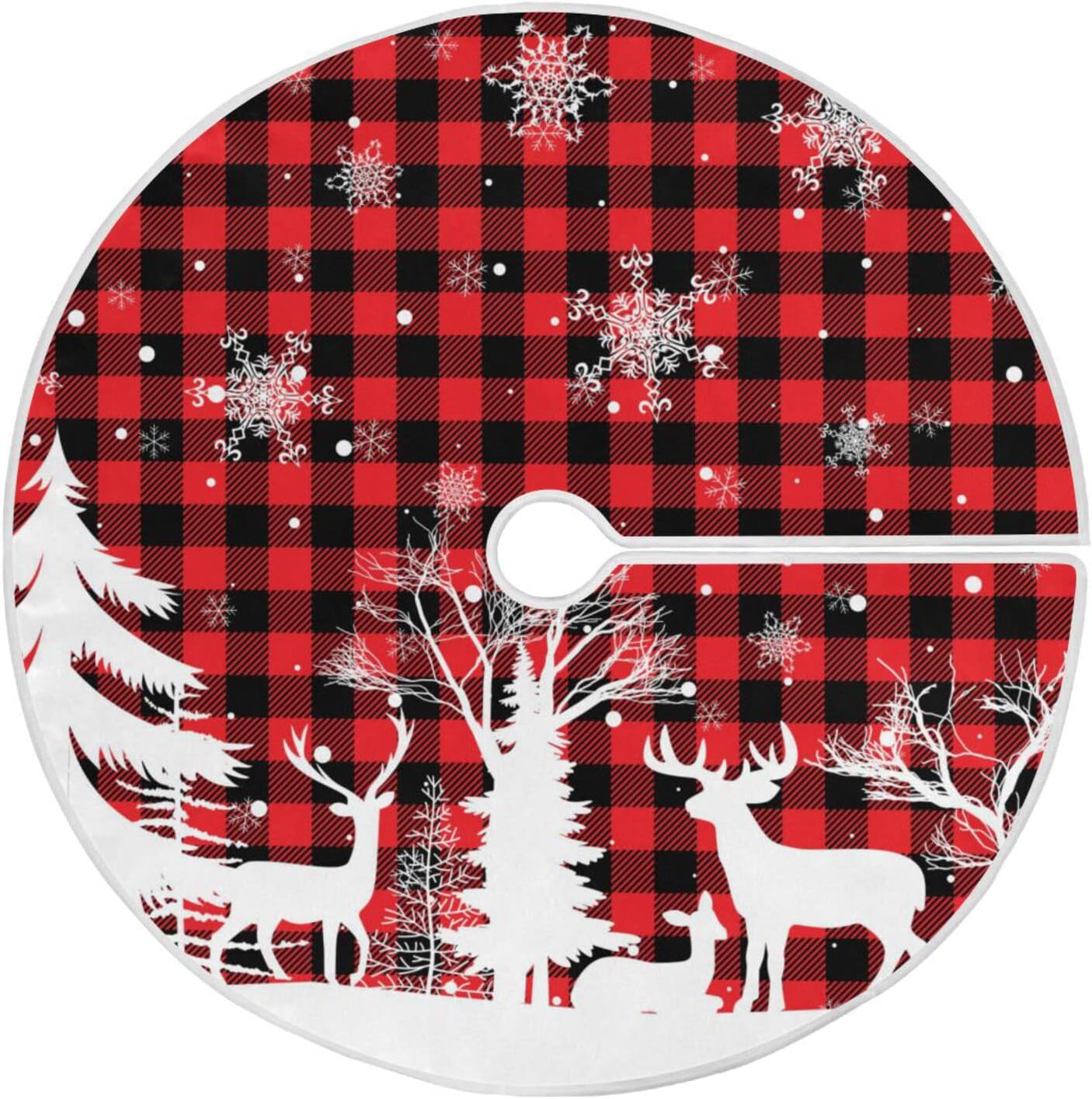 Christmas Tree Skirt Deer Buffalo Plaid Small Xmas Tree Skirts Decorations 36 inch