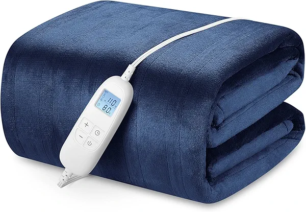Electric Heated Blanket Queen Size 84" x 90" with 6 Heating Levels & 8h Auto Off, Ultra Soft Flannel Full Body Fast Heating Warming Blanket for Bed Sofa Home Office, Machine Washable, Blue