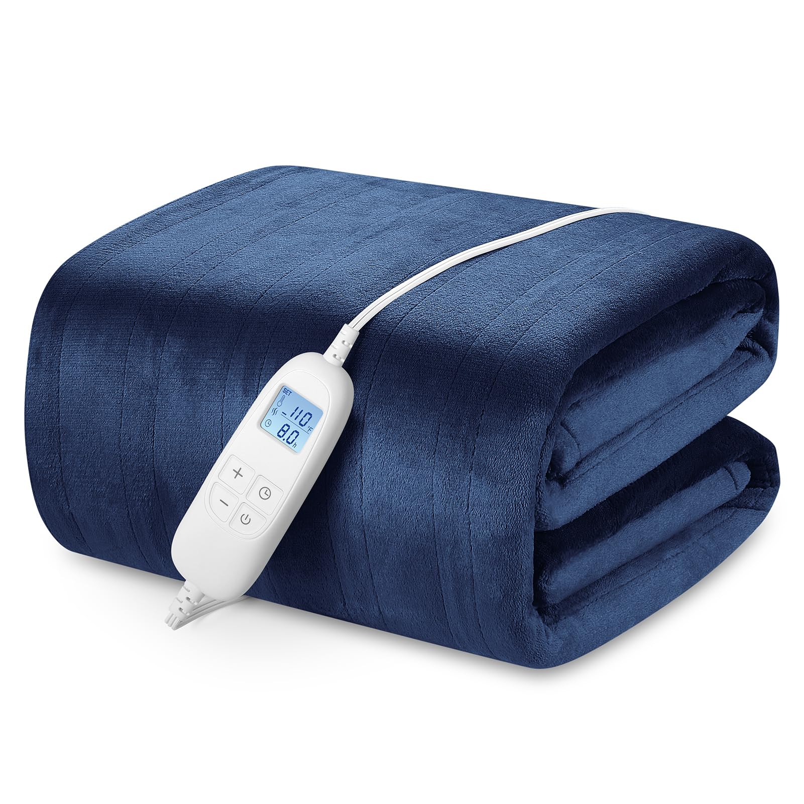 Electric Heated Blanket Queen Size 84" x 90" with 6 Heating Levels &amp; 8h Auto Off, Ultra Soft Flannel Full Body Fast Heating Warming Blanket for Bed Sofa Home Office, Machine Washable, Blue