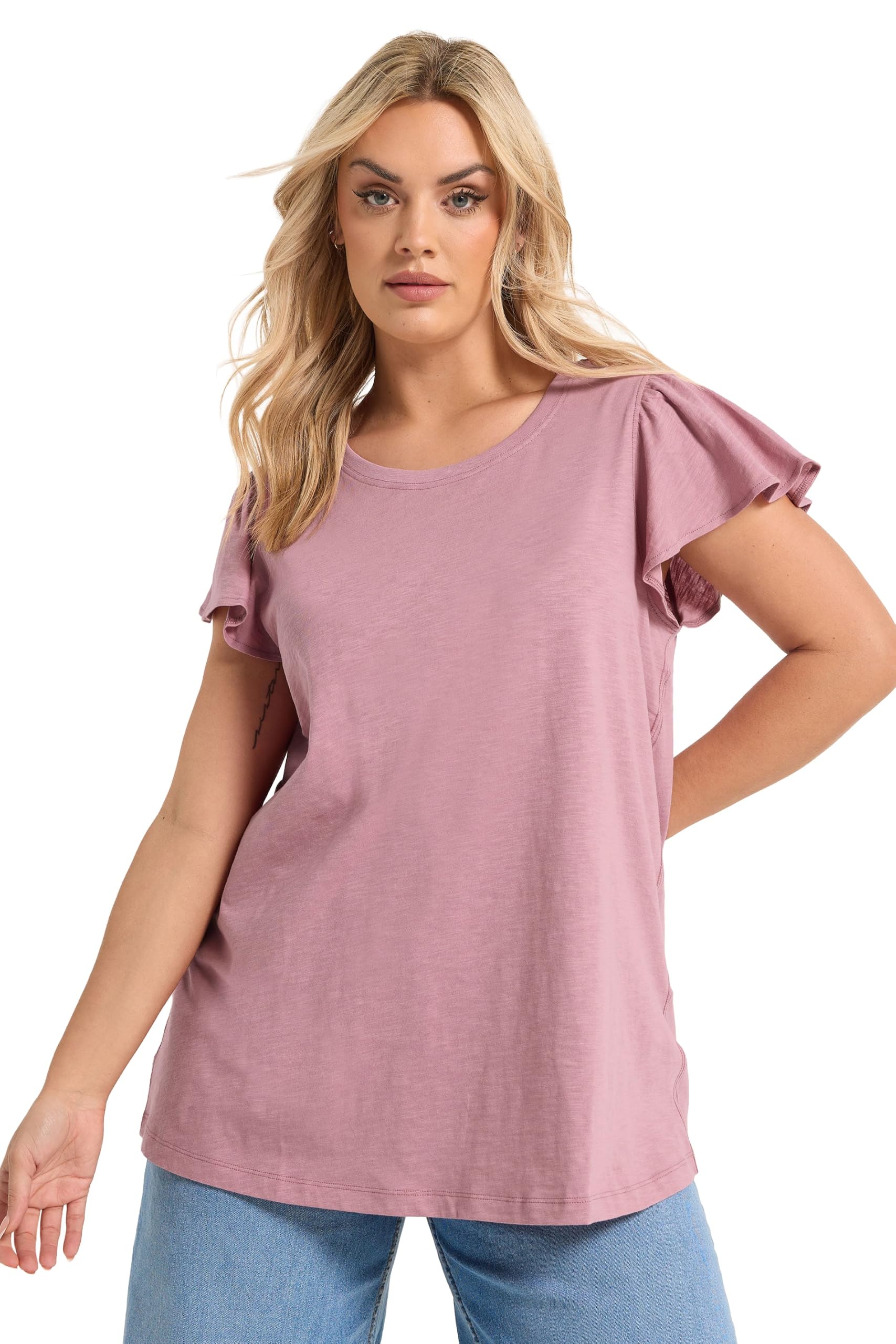 Yours Women's Light Pink Curve Pink Frill Sleeve Top - Plus Size Curve