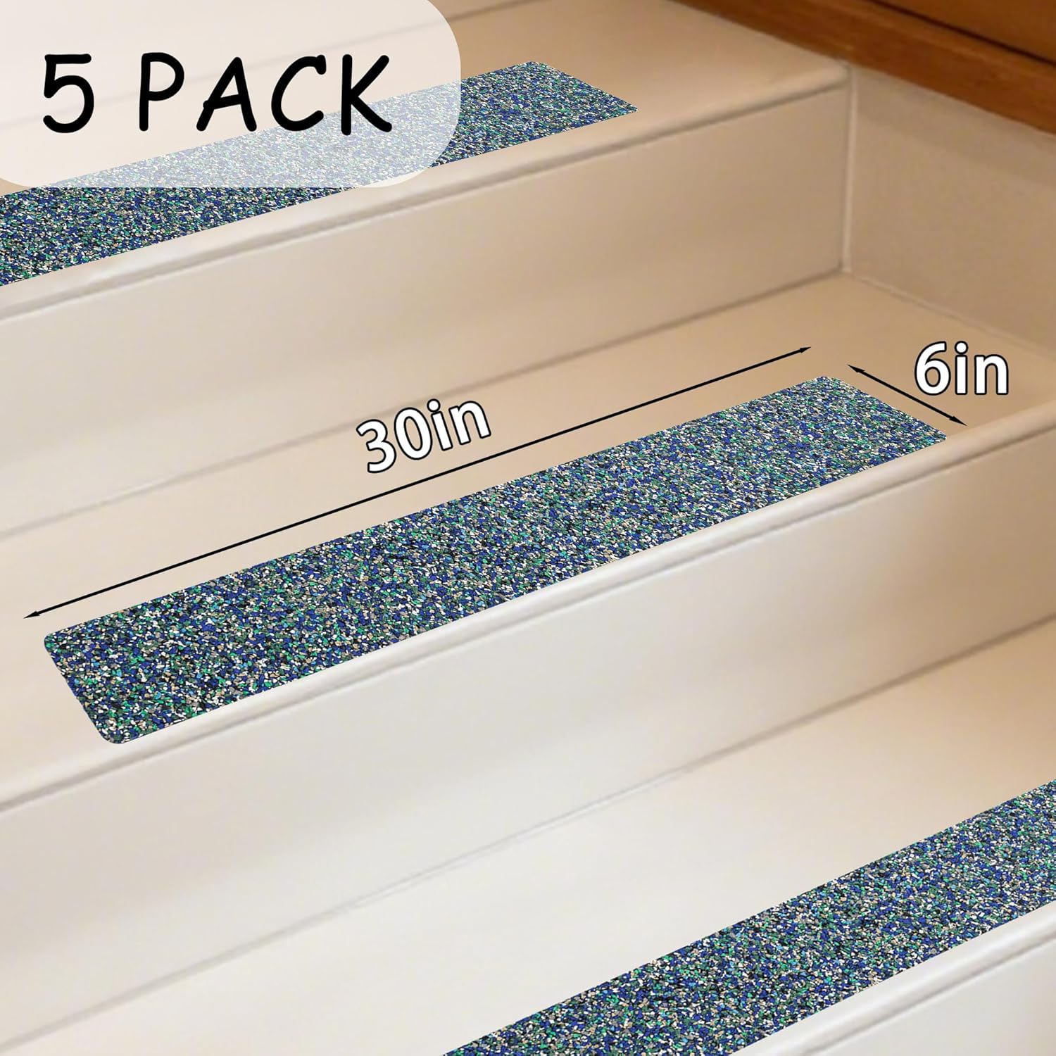 COSIMIXO Rubber Anti Slip Tape 6" x 30" -5 Packs-Blue Pool Rubber Grip Tape,Pool, Bathroom & Stair Outdoor/Indoor Safety - Waterproof Non-Slip for Wet Surfaces, Ship Deck, Showers
