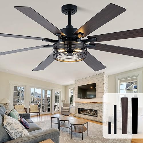 Miniatura 15 de Ventilador de techo de 52 pulgadas con luz y control remoto, ventilador de techo industrial silencioso y reversible, motor de corriente continua,