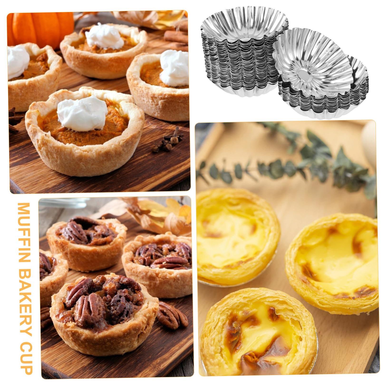 ULTECHNOVO 50 piezas Moldes de Tartaletas de Huevo de Acero Inoxidable Molde para Hornear Pudding y Postres Antiadherente Resistente y Fácil de Desmoldar para Repostería DIY