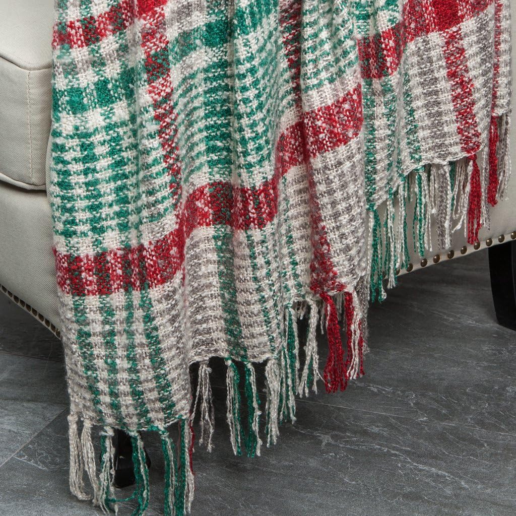 G Lake Green Red Plaid Blanket Throw Acrylic Soft Reversible Dyed Fringed Bed Blanket for Christmas Indoor Decorations 50" W x 67" L -Christmas Color - Image 6