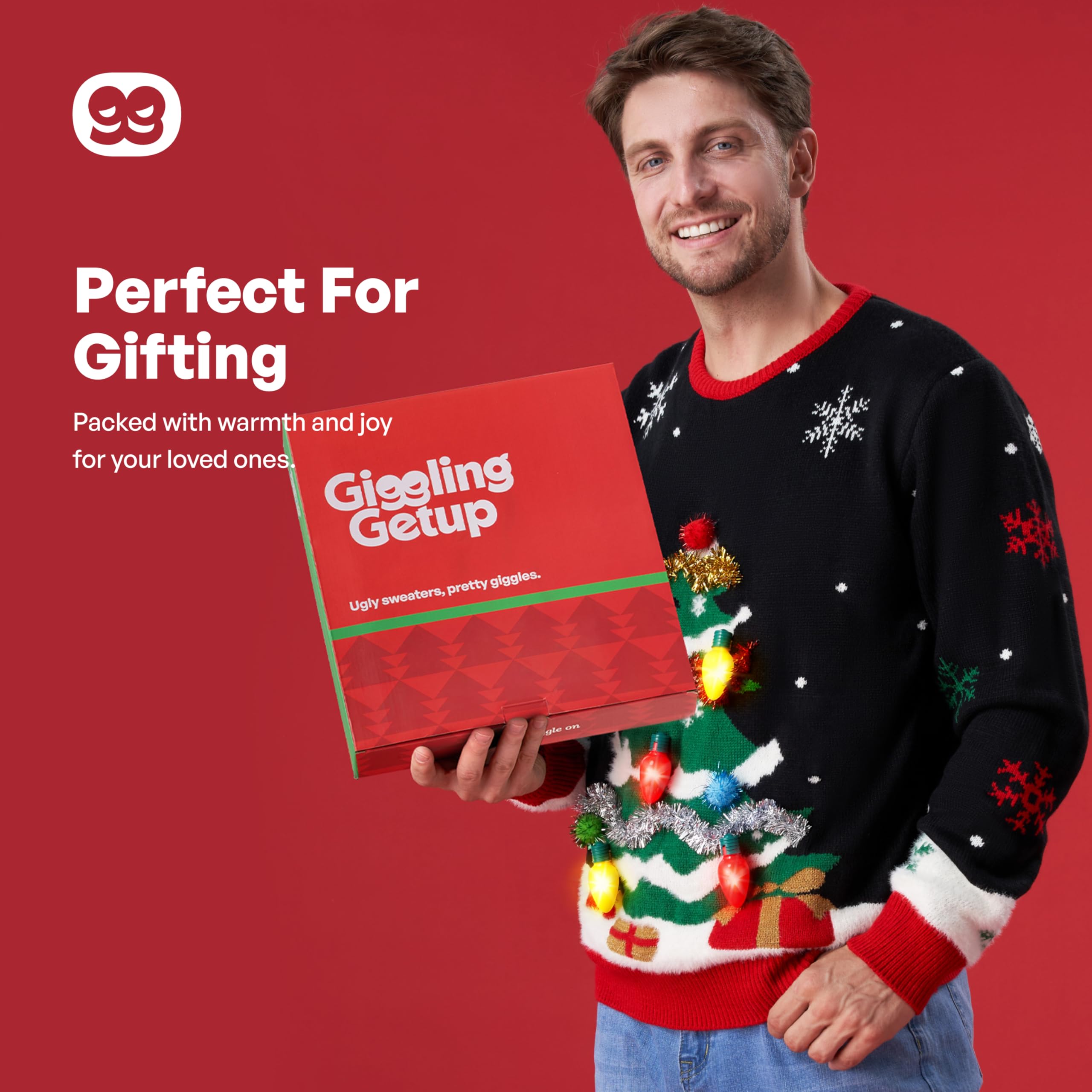 Giggling Getup - Maglione di Natale brutto abbinato per la famiglia, maglione di Natale con luce per donne, uomini, ragazzi e ragazze