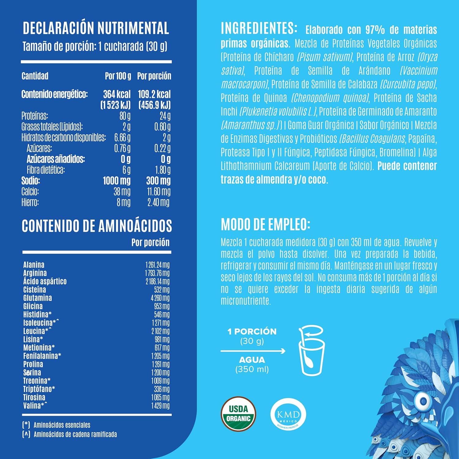 Birdman Falcon Protein Proteina Vegetal Organica En Polvo (Vegana) Certificada USDA, 24gr Proteina por porción, Sin inflamacion, Sin acne, Sabor Natural | 39 servicios | 1.170kg