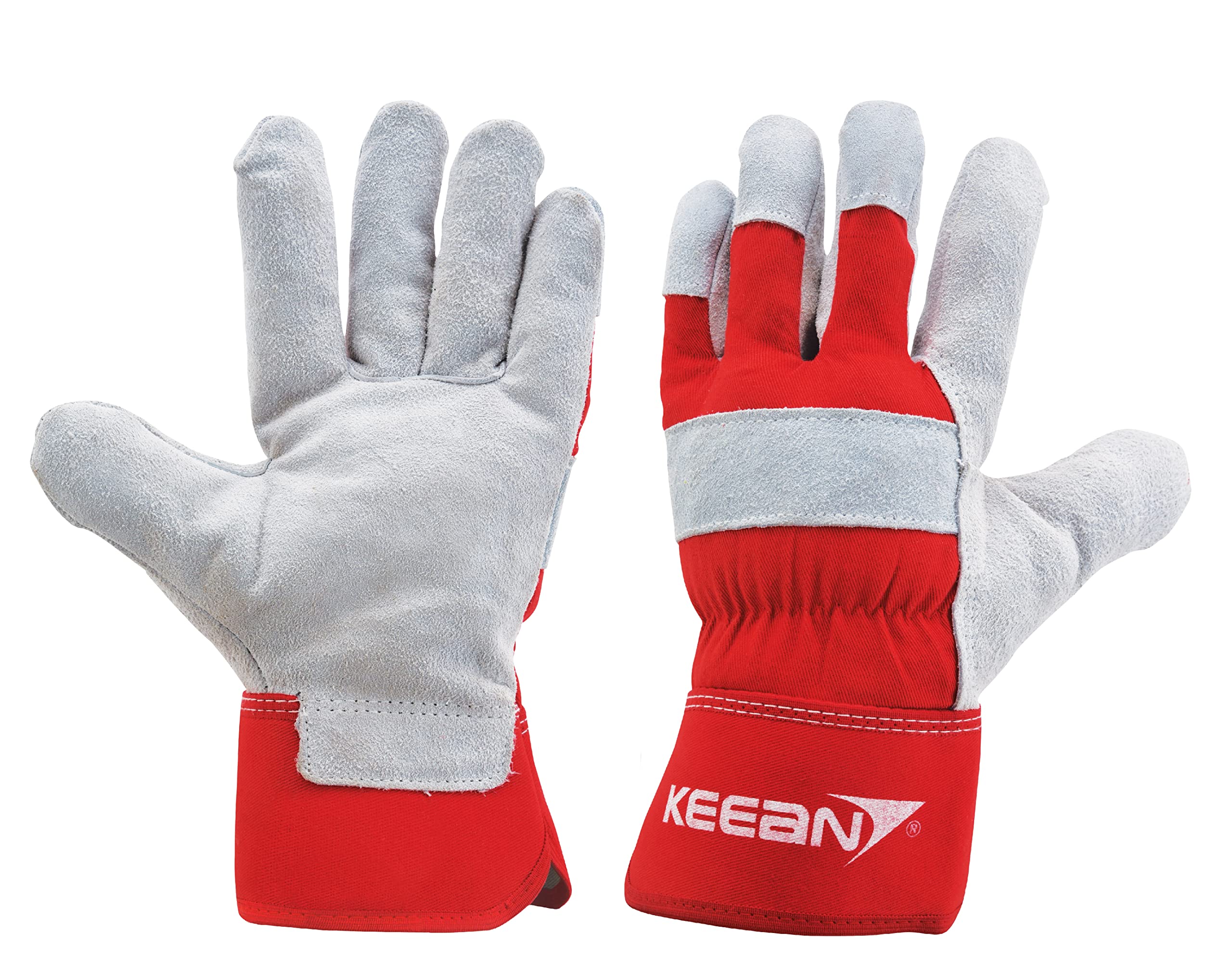 Keean Rigger Canadian Palm Split Leather Grey/Red Glove Wear Cut and Tear Resistant Heavy Duty Industrial Cotton Comfort Fit For Machine Handling Movers Welding Works