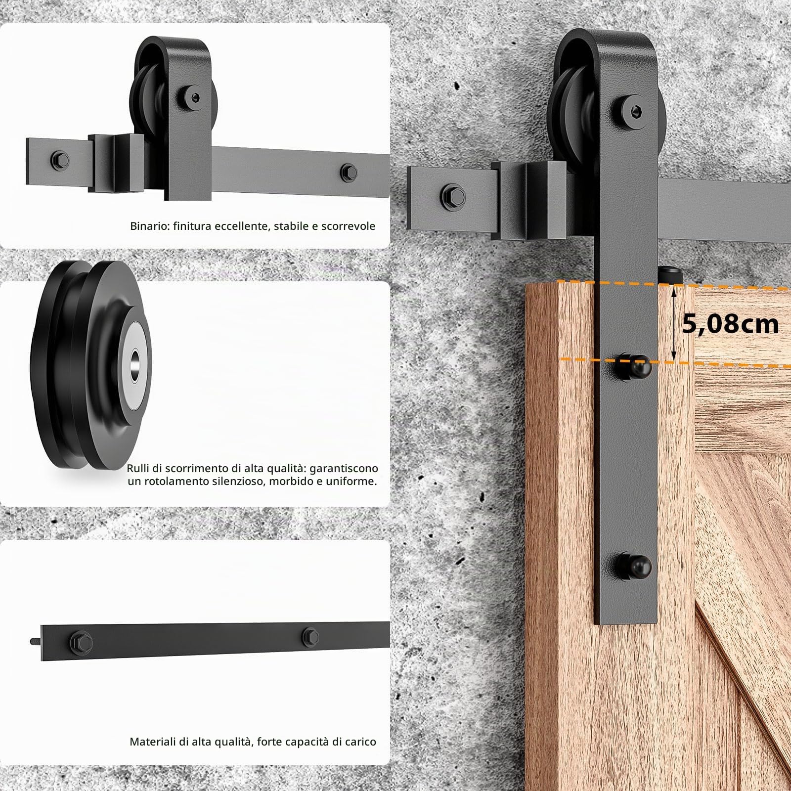 Set di raccordi per porta scorrevole a doppia porta, 244 cm, per porte scorrevoli, per camera da letto, fienili, garage