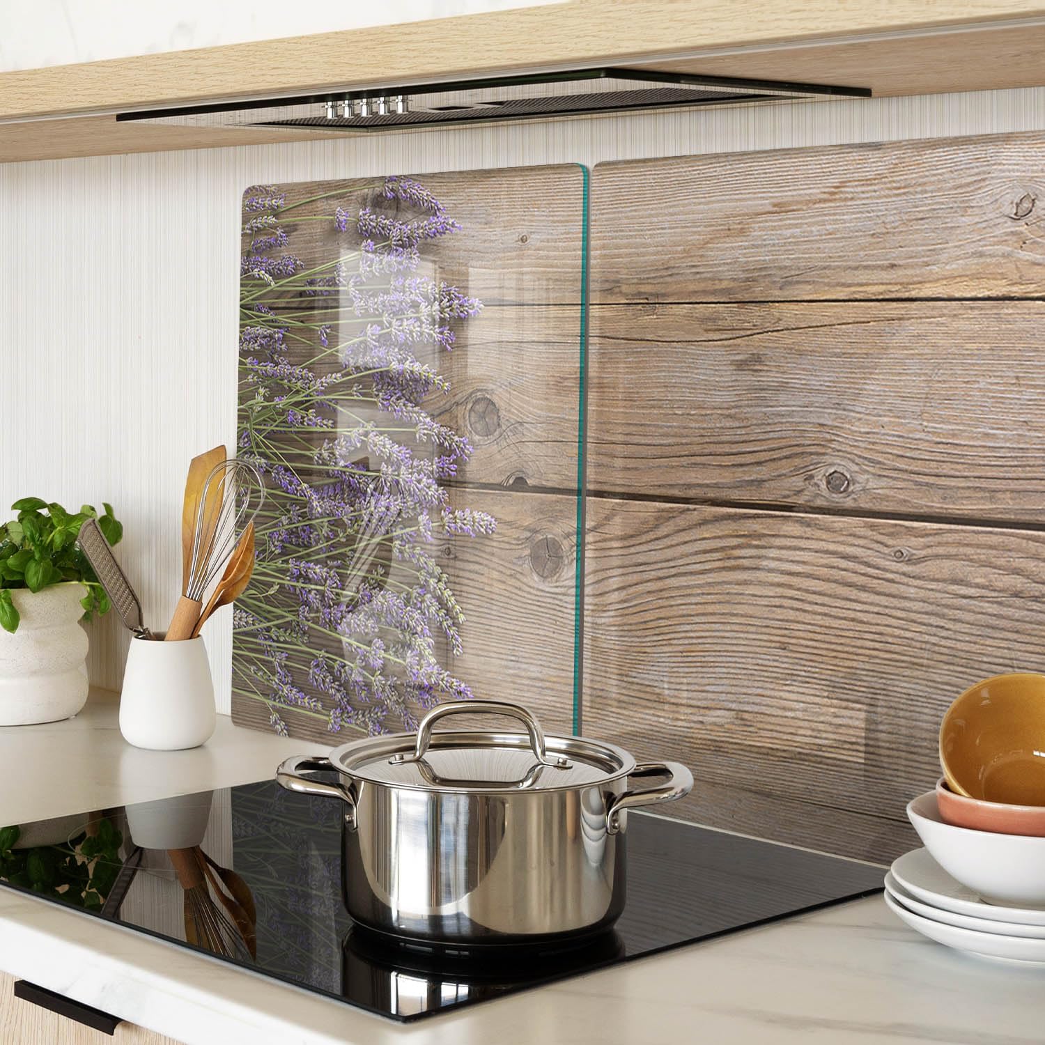 Tulup Tabla De Cortar Cocina 2x40x52cm - Vidrio Protector De Placa De Induccion - Lavanda En La Madera