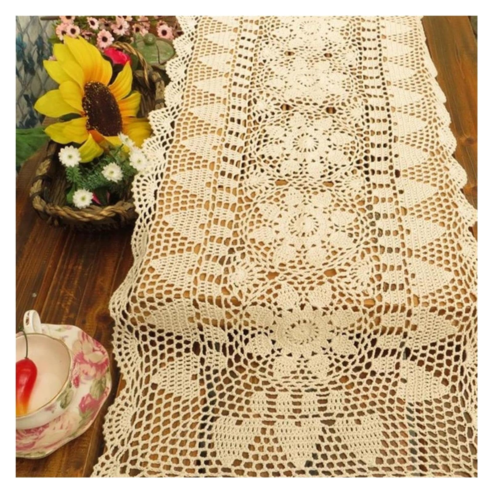 Gehäkelter Tischläufer Tischdecke Handgefertigtes Blumendesign