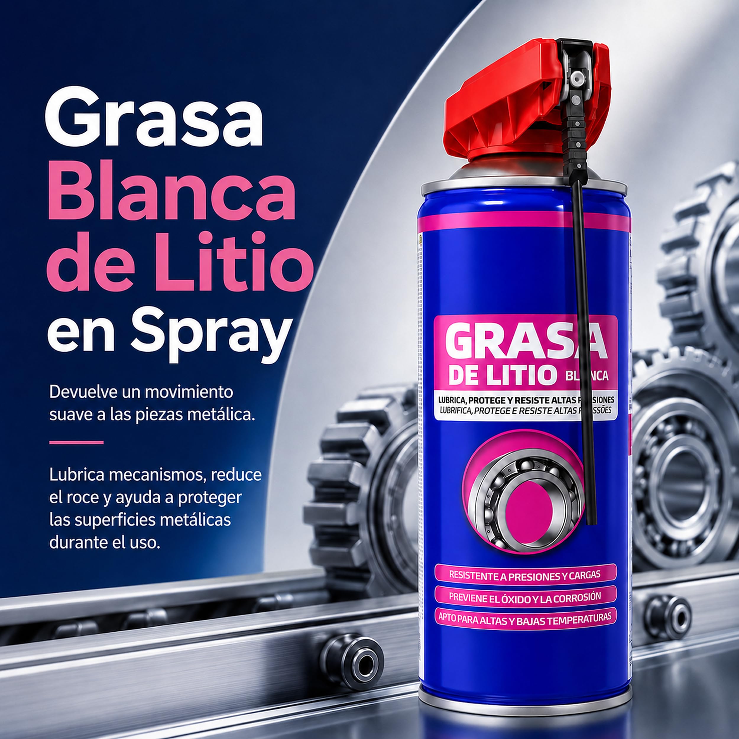 Grasa Blanca de Litio en Spray 400 ml, Lubricante Multiusos con Cánula de Precisión, Alta Adherencia y Protección Anticorrosión para Bisagras, Rodamientos, Engranajes y Guías, Pack de 6 Unidades