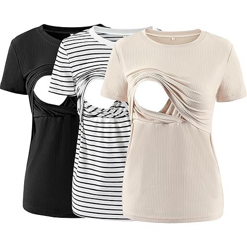 Lot de 3 t-shirts d'allaitement courts pour femme enceinte, design