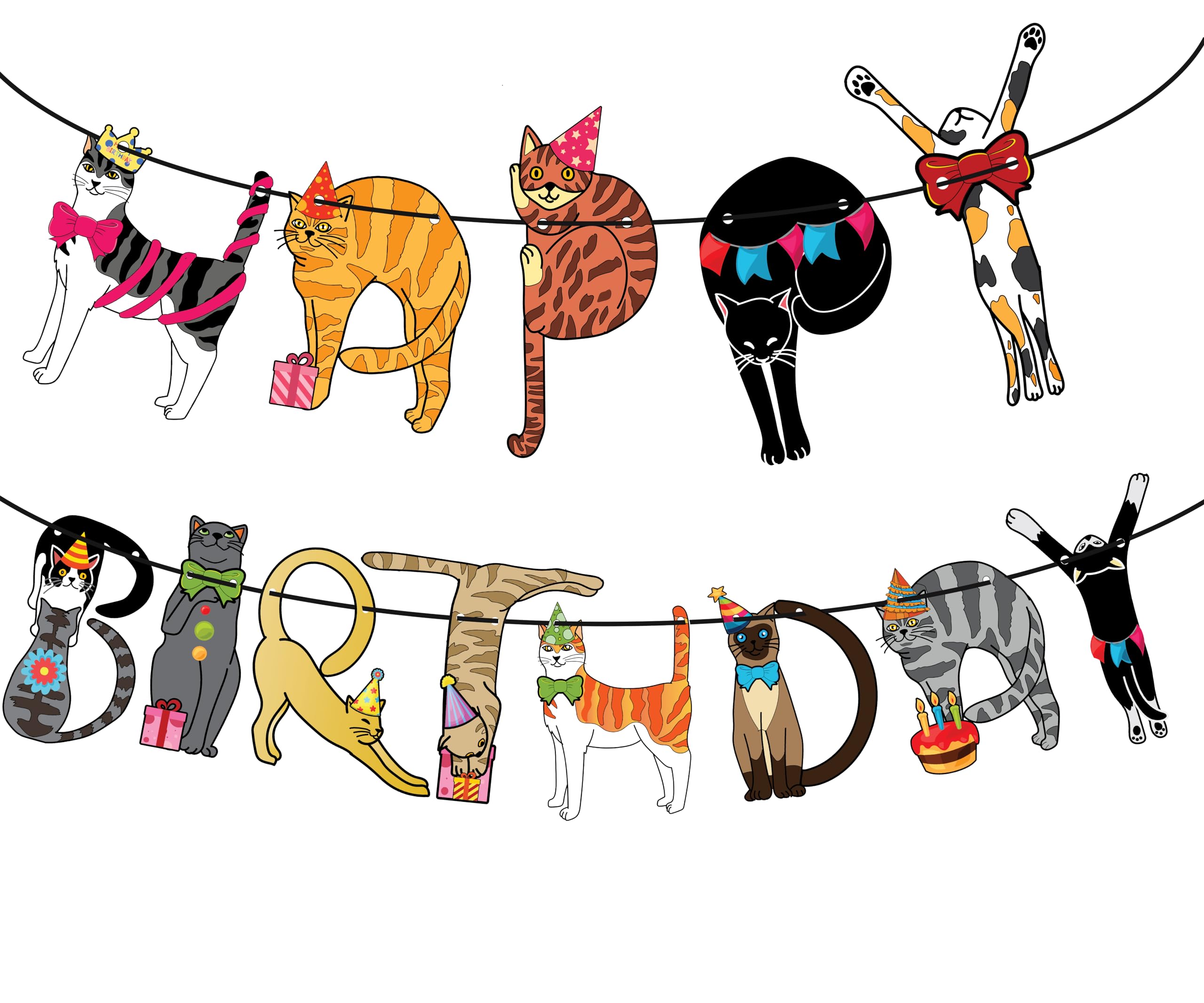 Happy Birthday Cat Banner Garland – Cute Kitten Birthday Party Decorations for Kitten Lovers | Colorful Cat Themed Party Supplies for Kids, Girls,